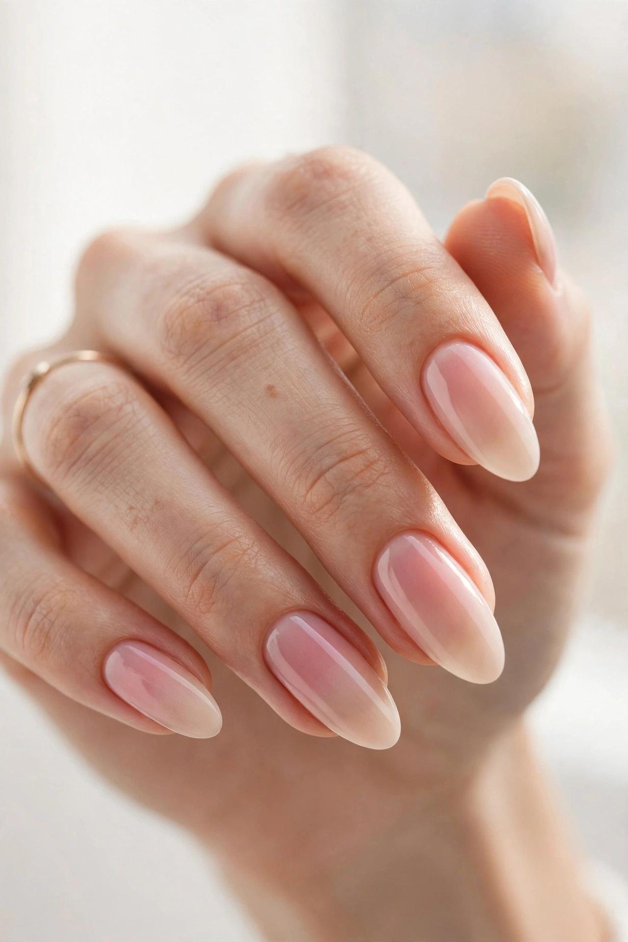 Almond ombre nails pink to nude gradient