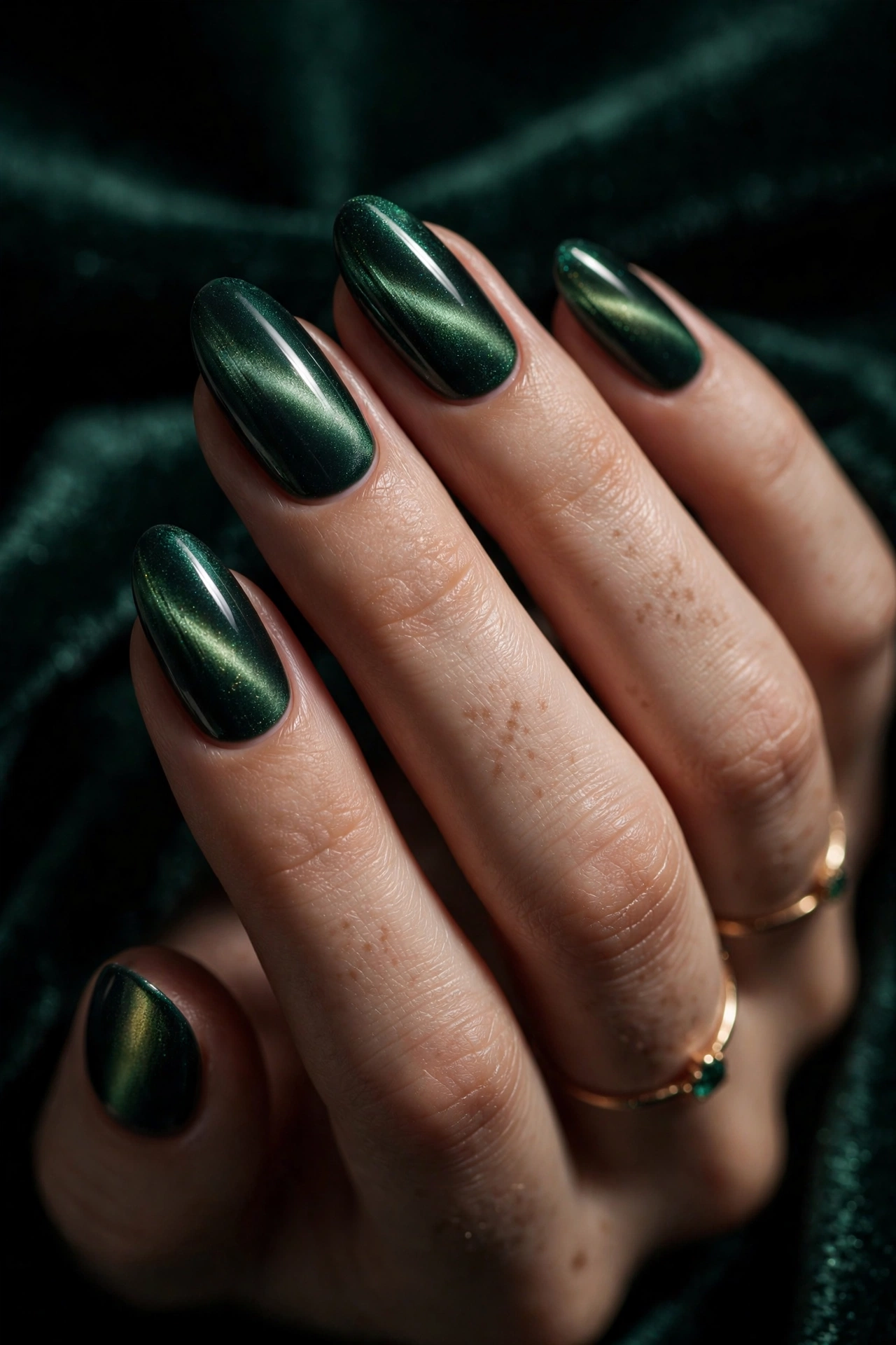 Cat eye magnetic almond nails shimmer