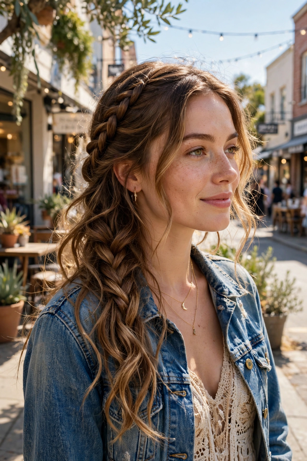 Side-swept braided hairstyles draped over shoulder
