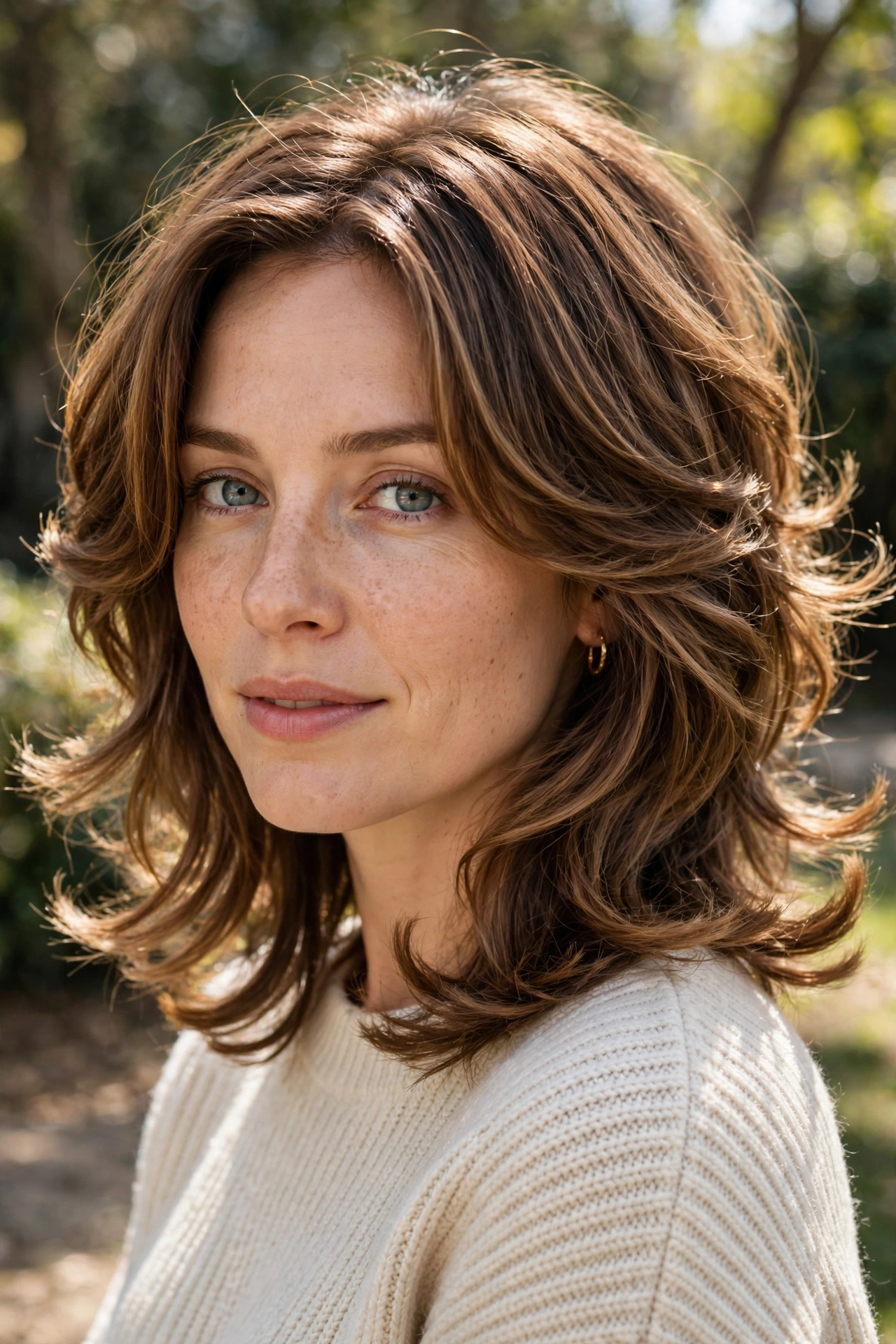 Butterfly lob haircut idea with shoulder-length bouncy layers and flipped ends