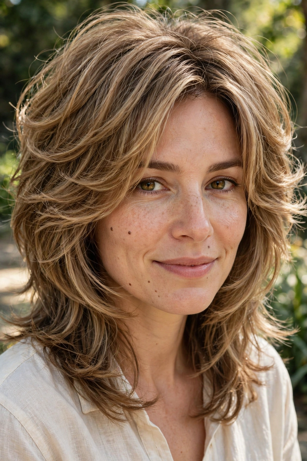 Butterfly haircut idea for fine hair with shorter face-framing layers adding fullness