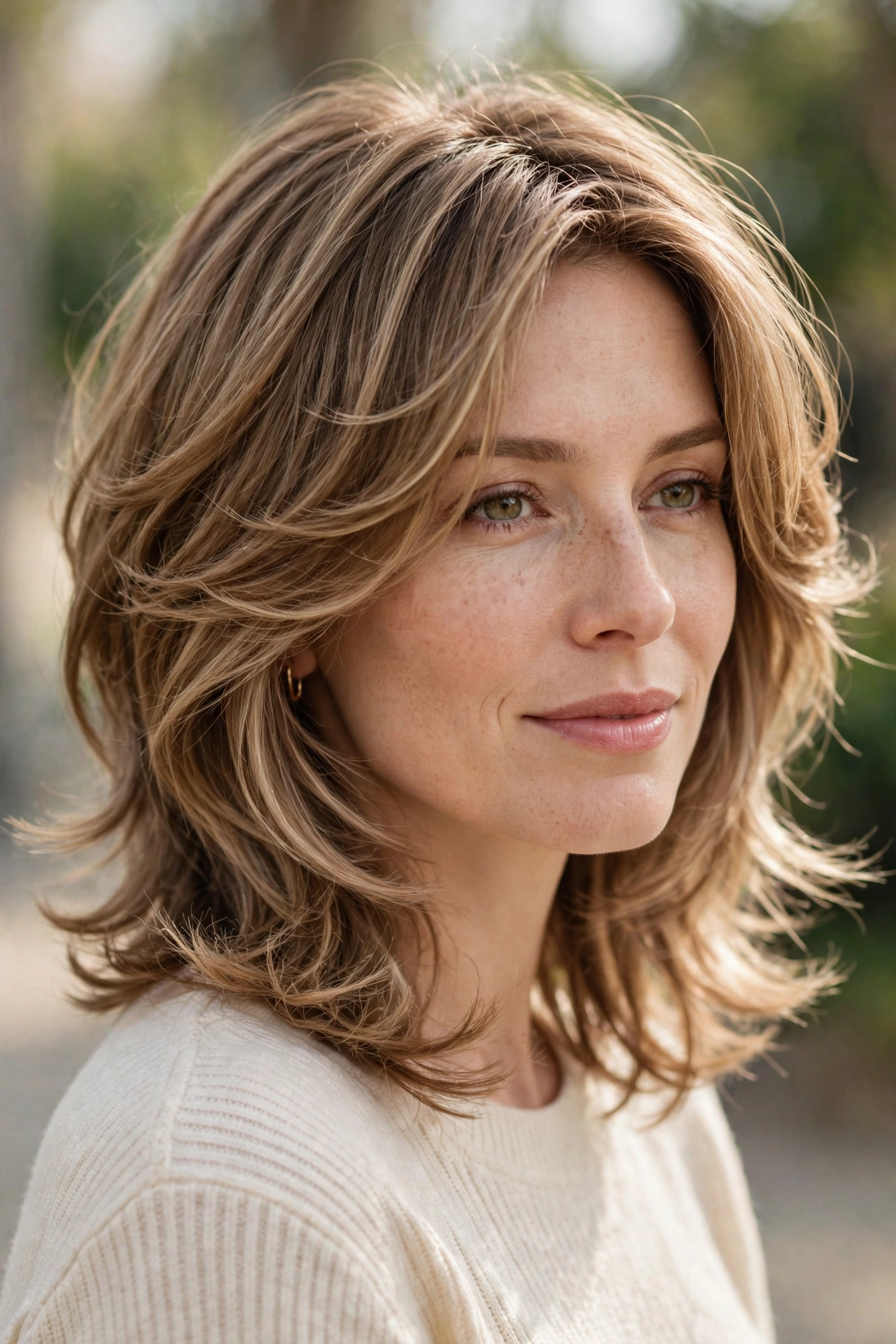 Medium-length butterfly haircut idea with collarbone-grazing layered shape