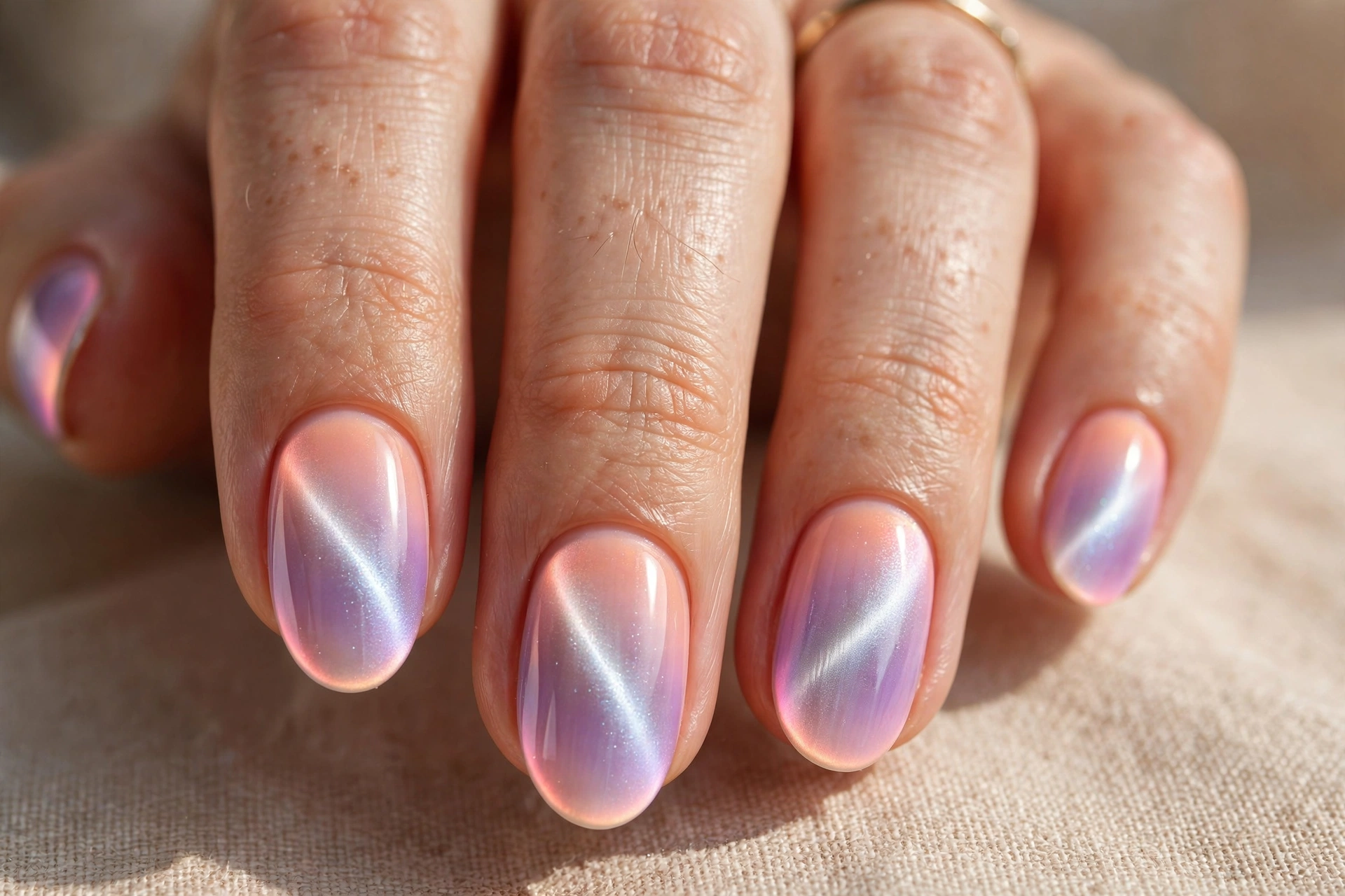 Cat eye aura nail design with blended gradient glow and magnetic shimmer