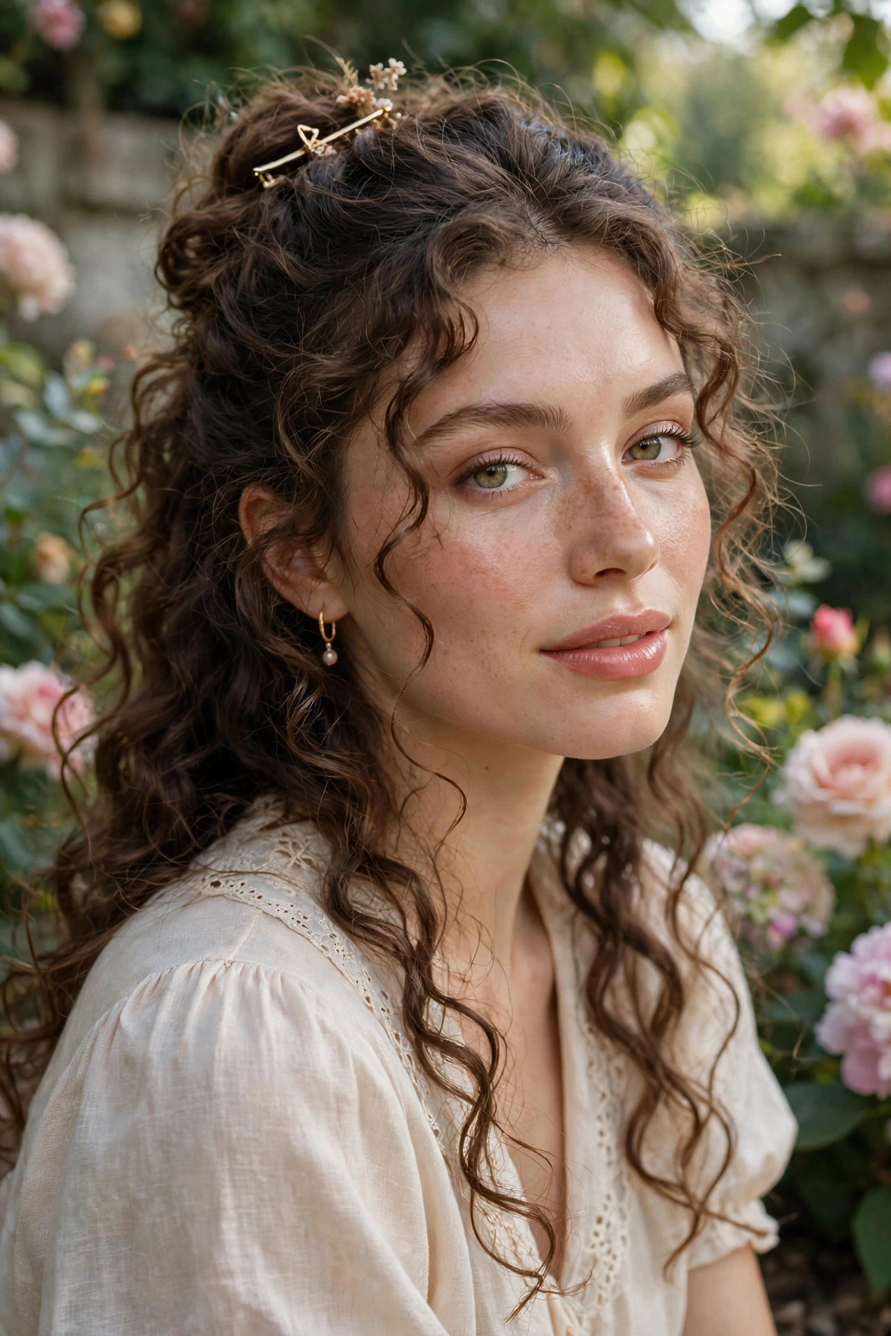 Half-up curly hairstyles with top section pinned back