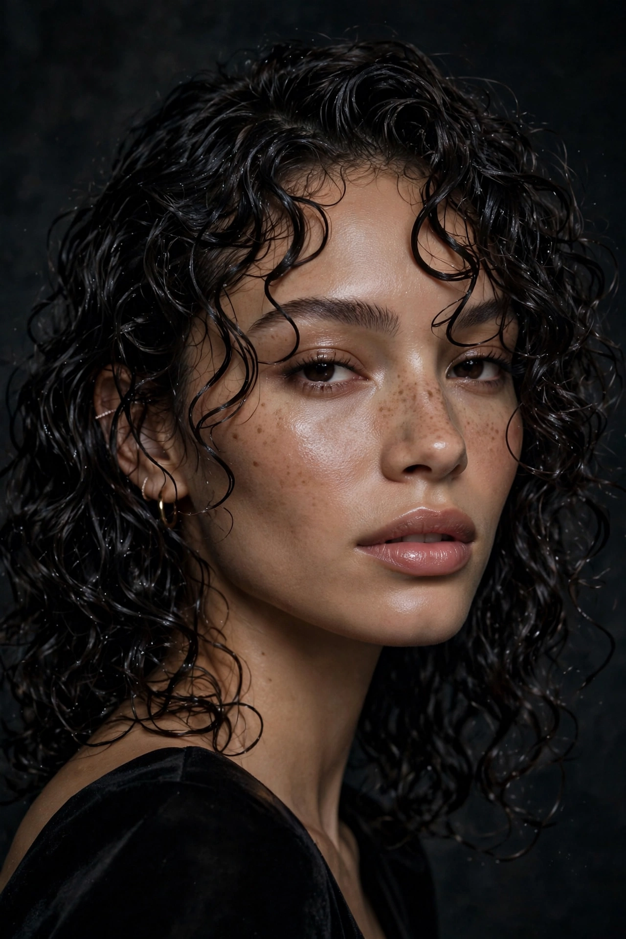 Side-part voluminous curly hairstyles with deep part