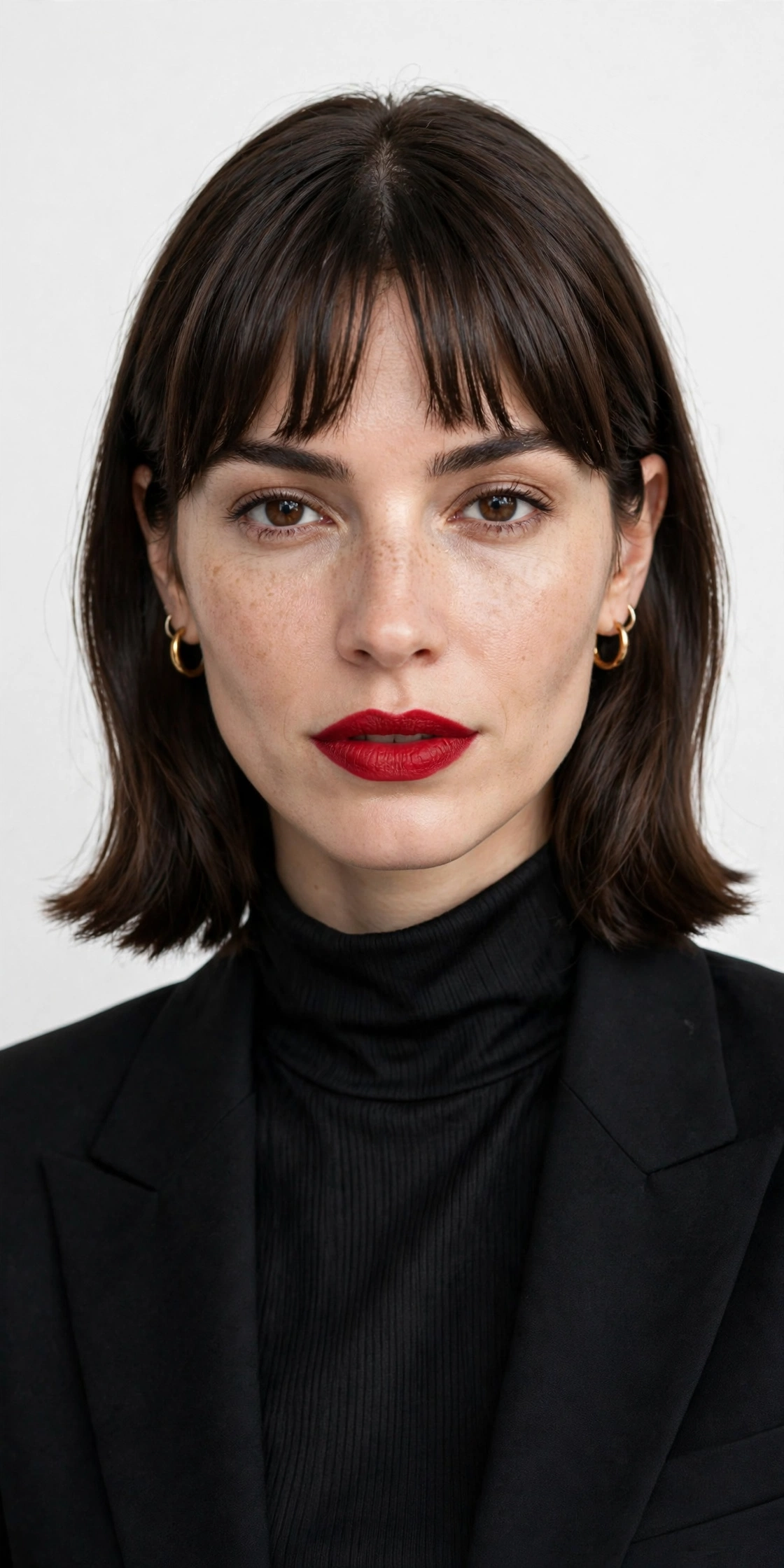 Short curtain bangs hairstyle with cropped fringe