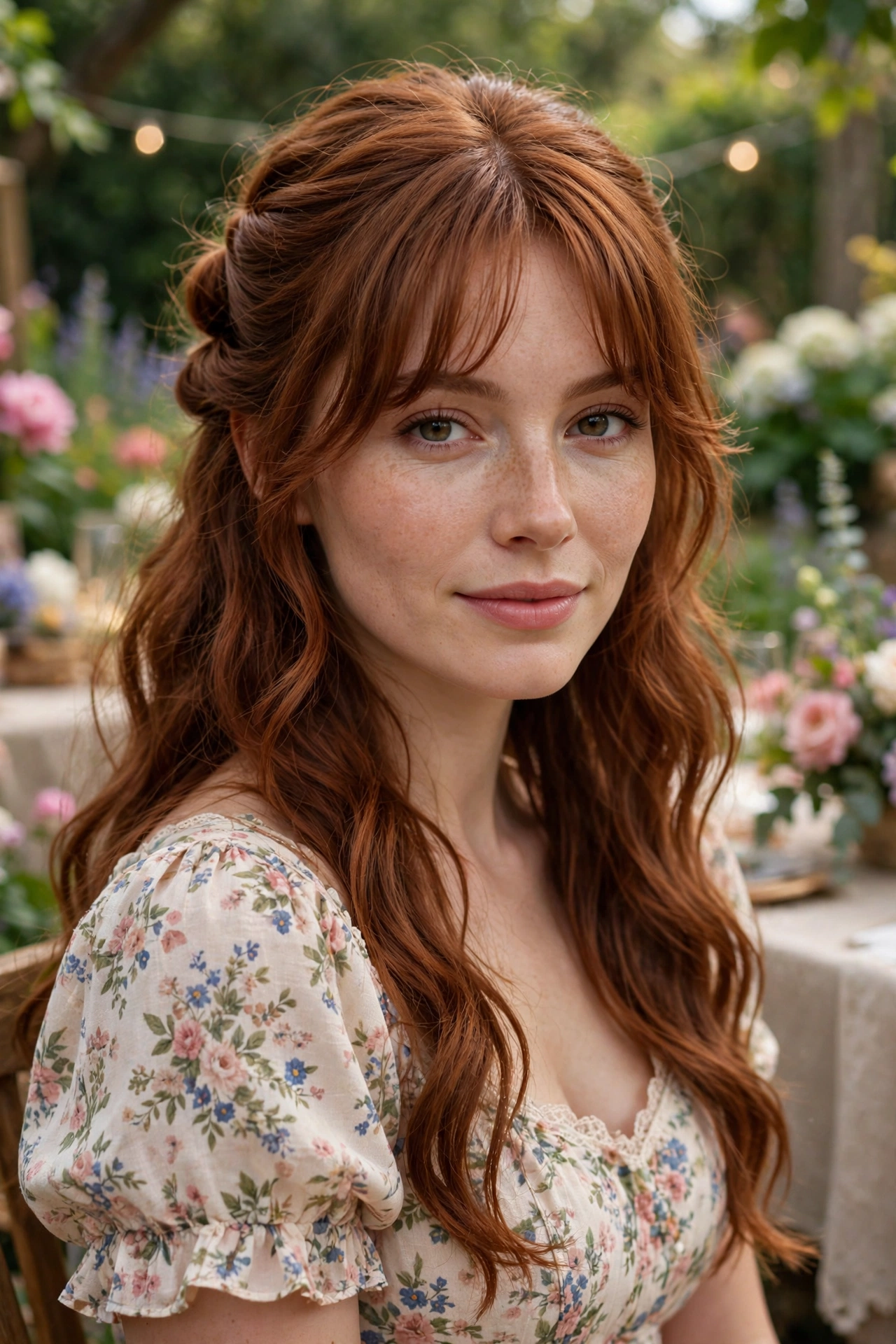 Curtain bangs with half-up half-down hairstyle