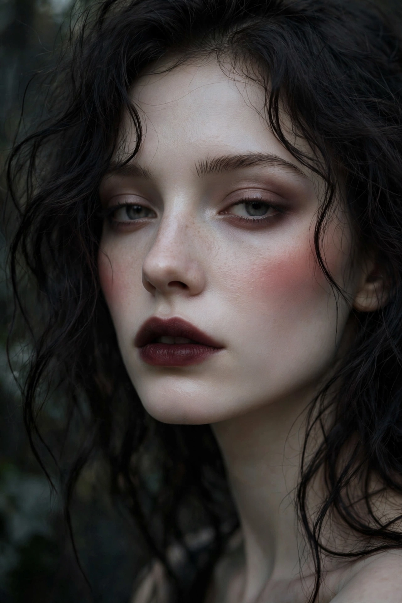 Gothic rose cheek stain dark romantic makeup look