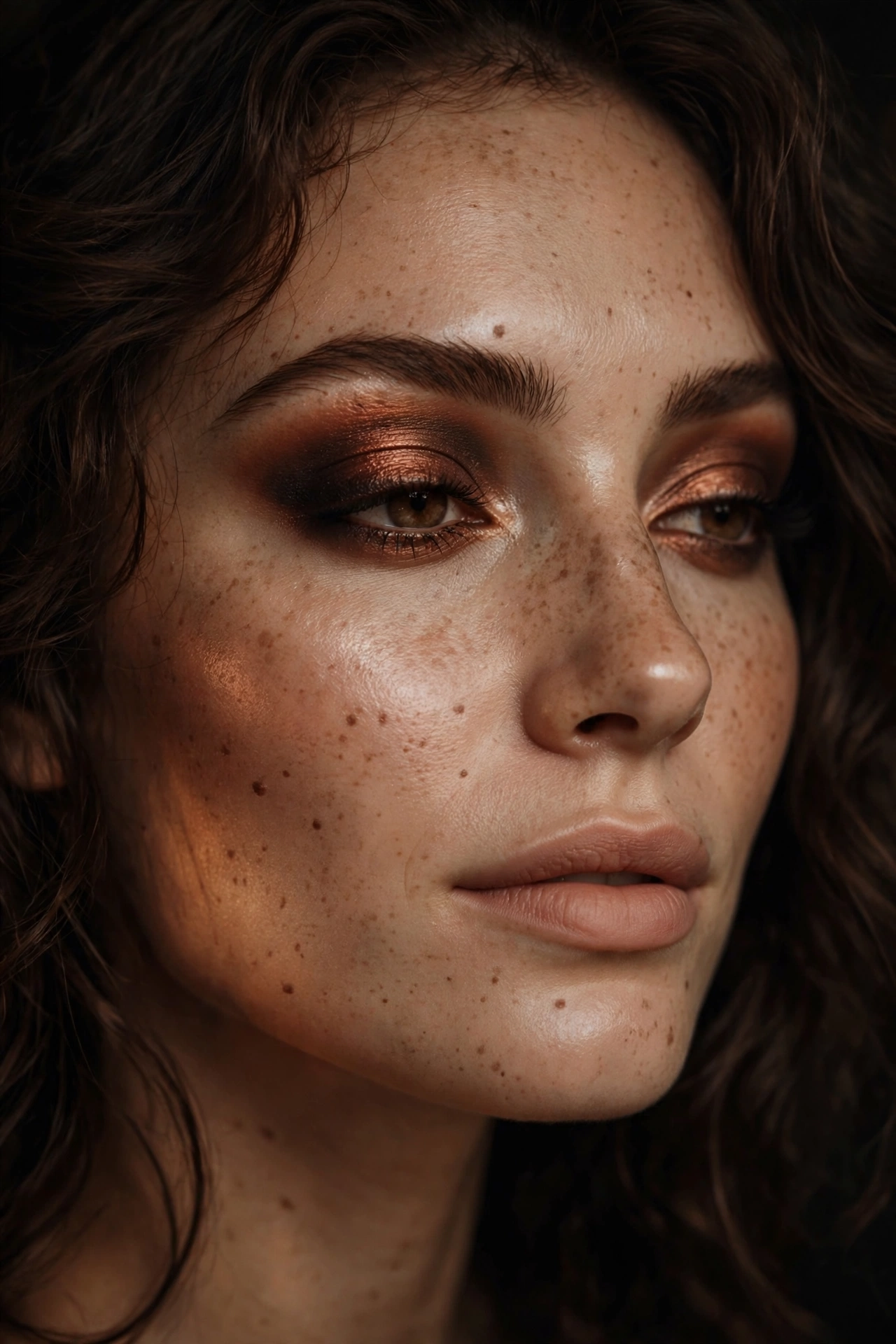Burnished copper and espresso dark romantic eye makeup