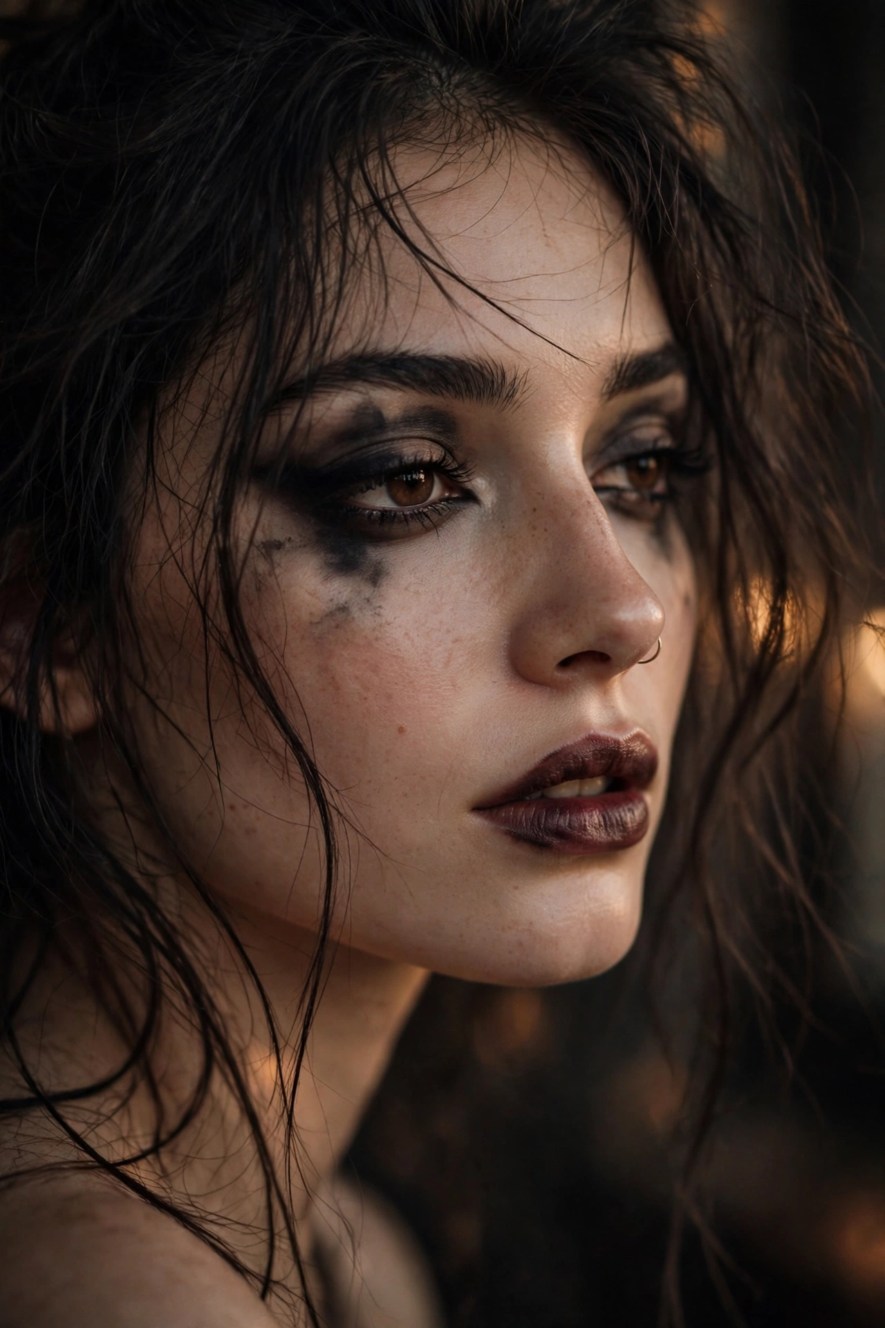 Romantic grunge blurred liner dark makeup look