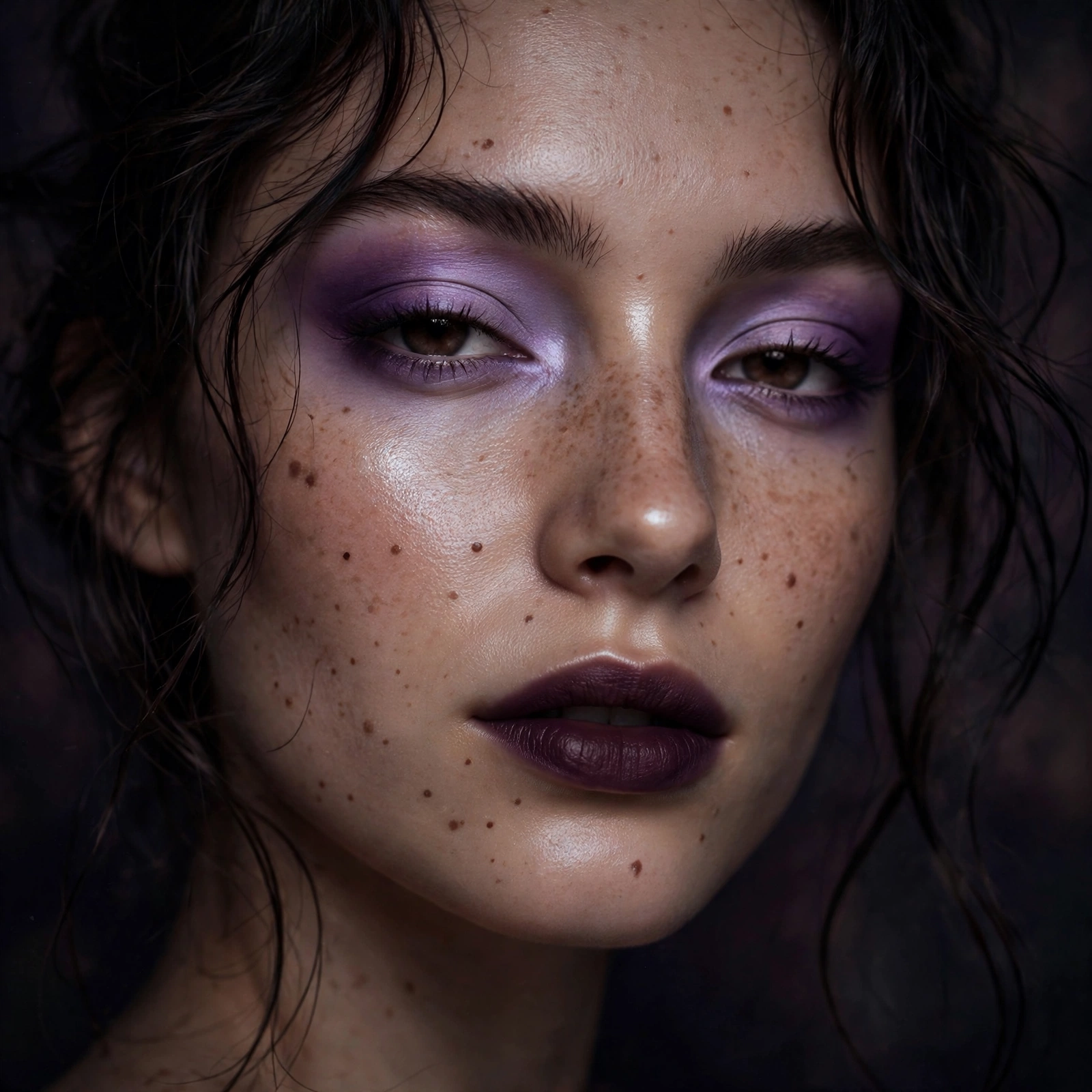 Smoked-out violet eye dark romantic makeup