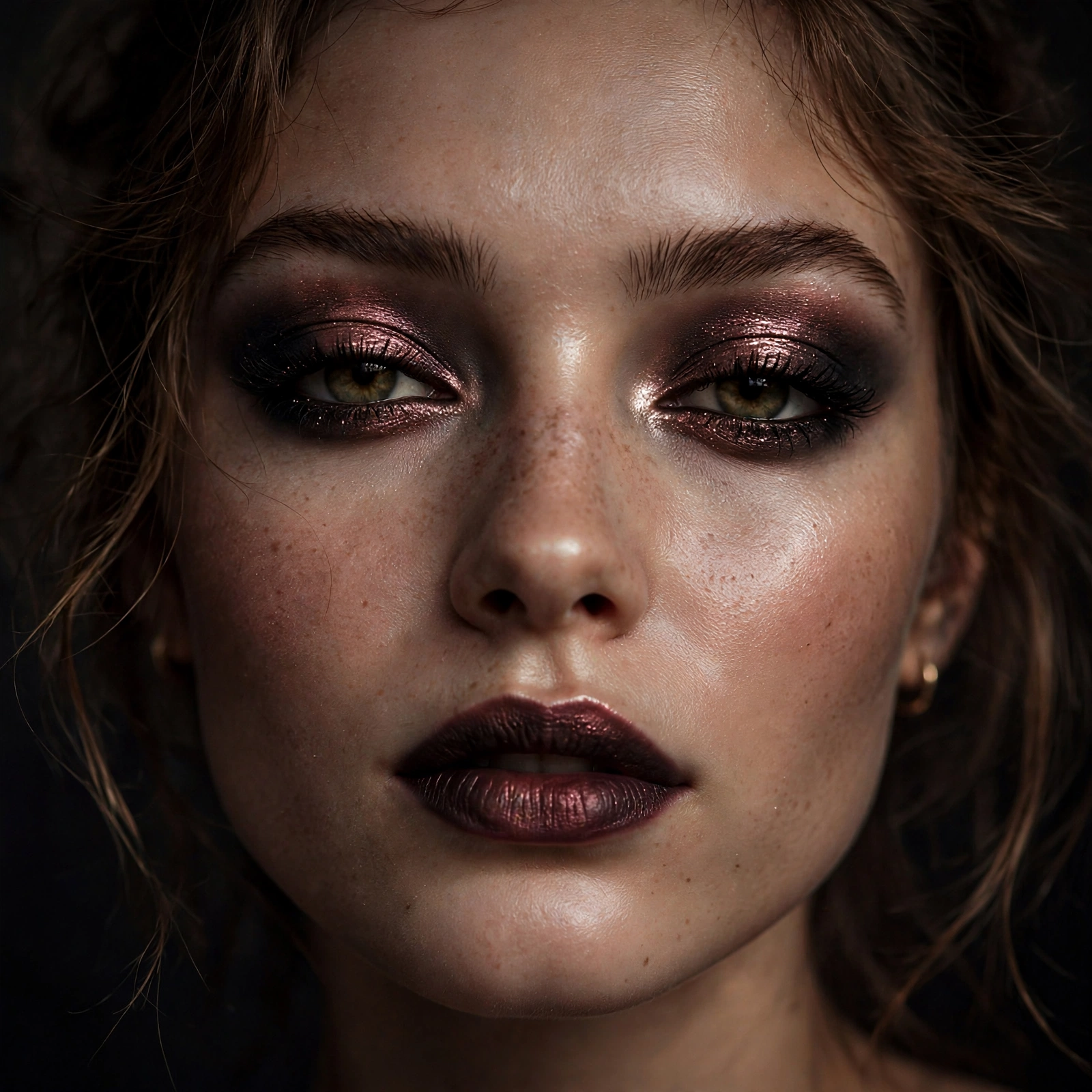 Blackened rose gold shimmer dark romantic makeup