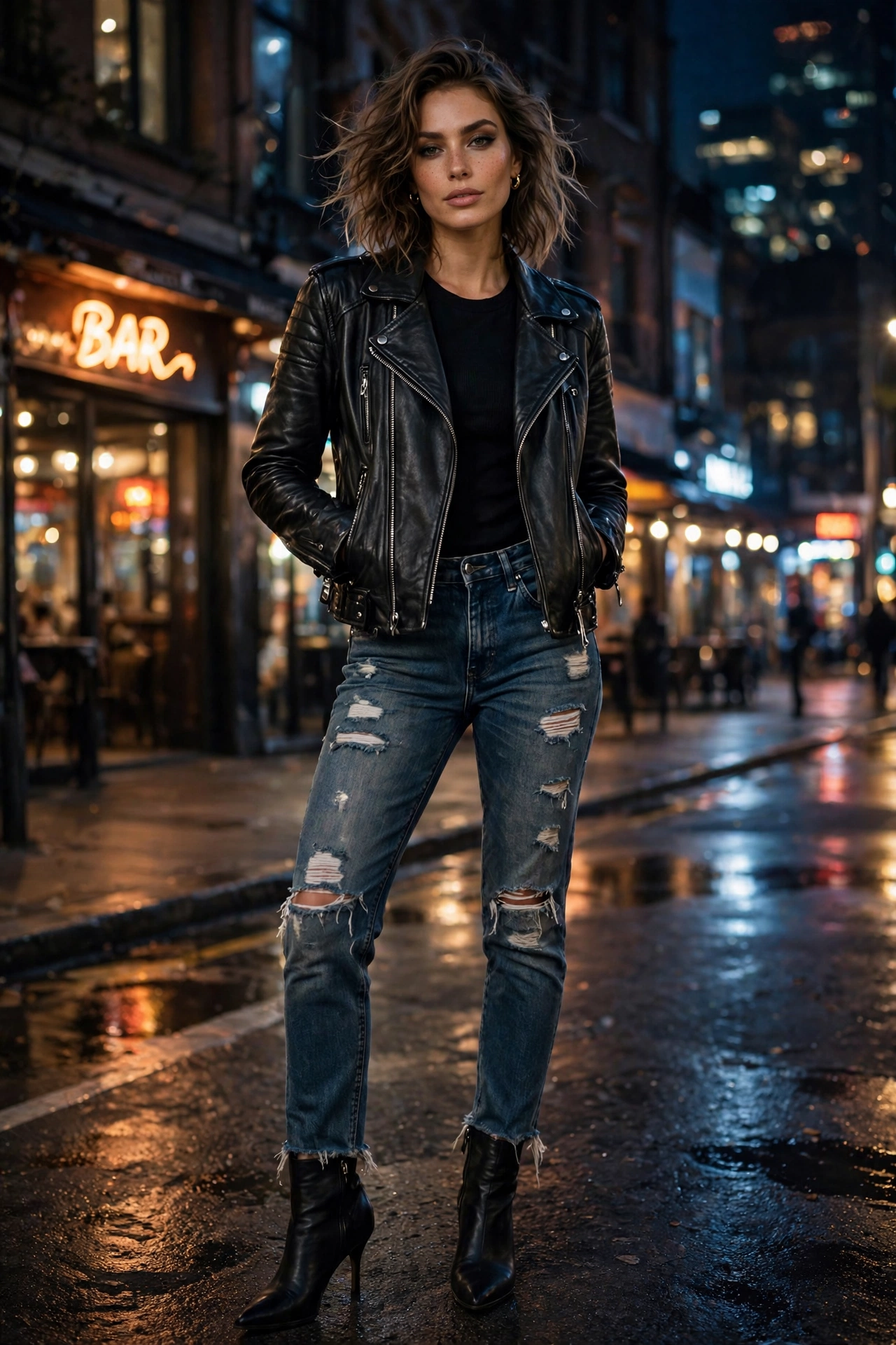 Distressed jeans with leather jacket edgy denim outfit