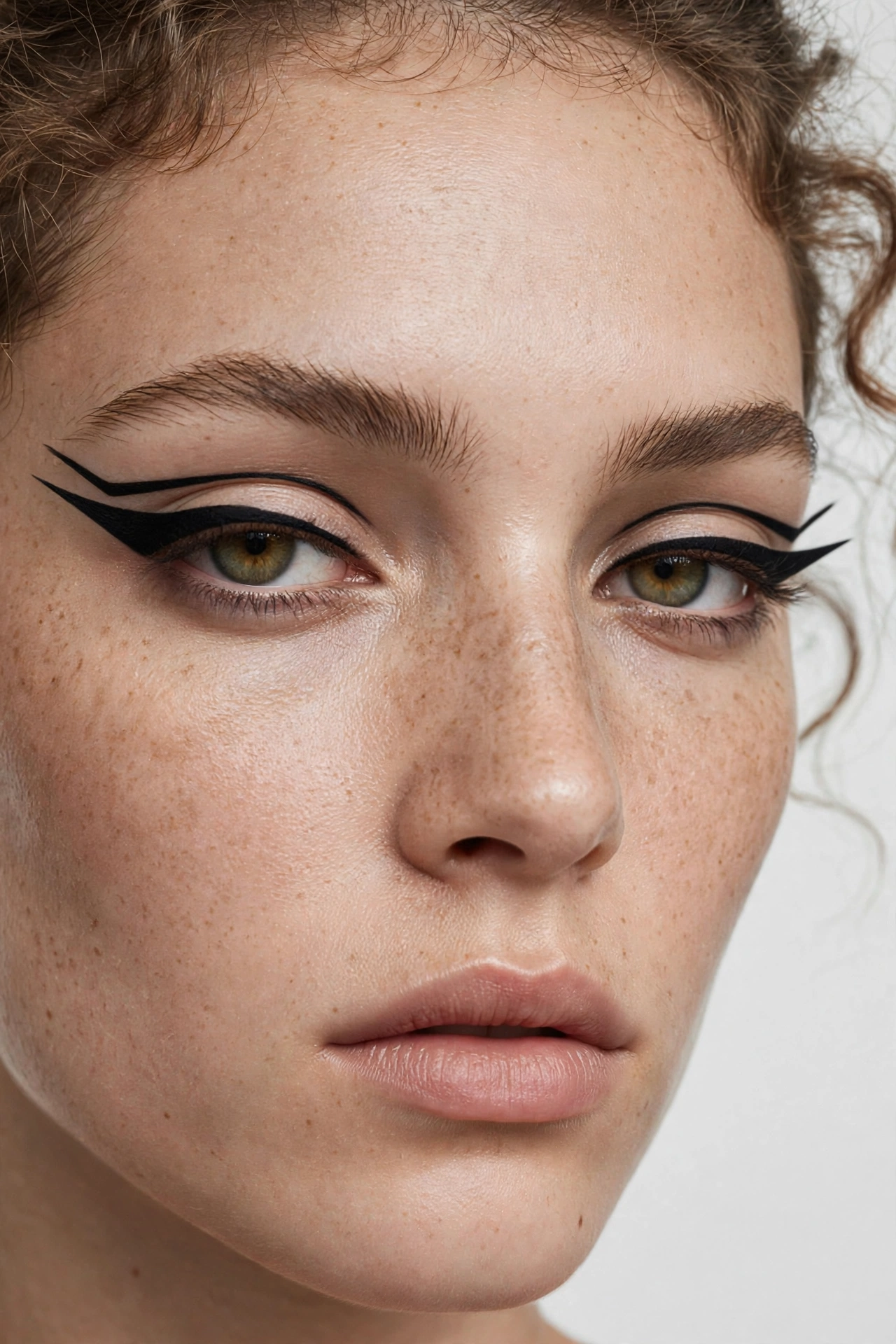 Two-tone bleached brows eccentric makeup look