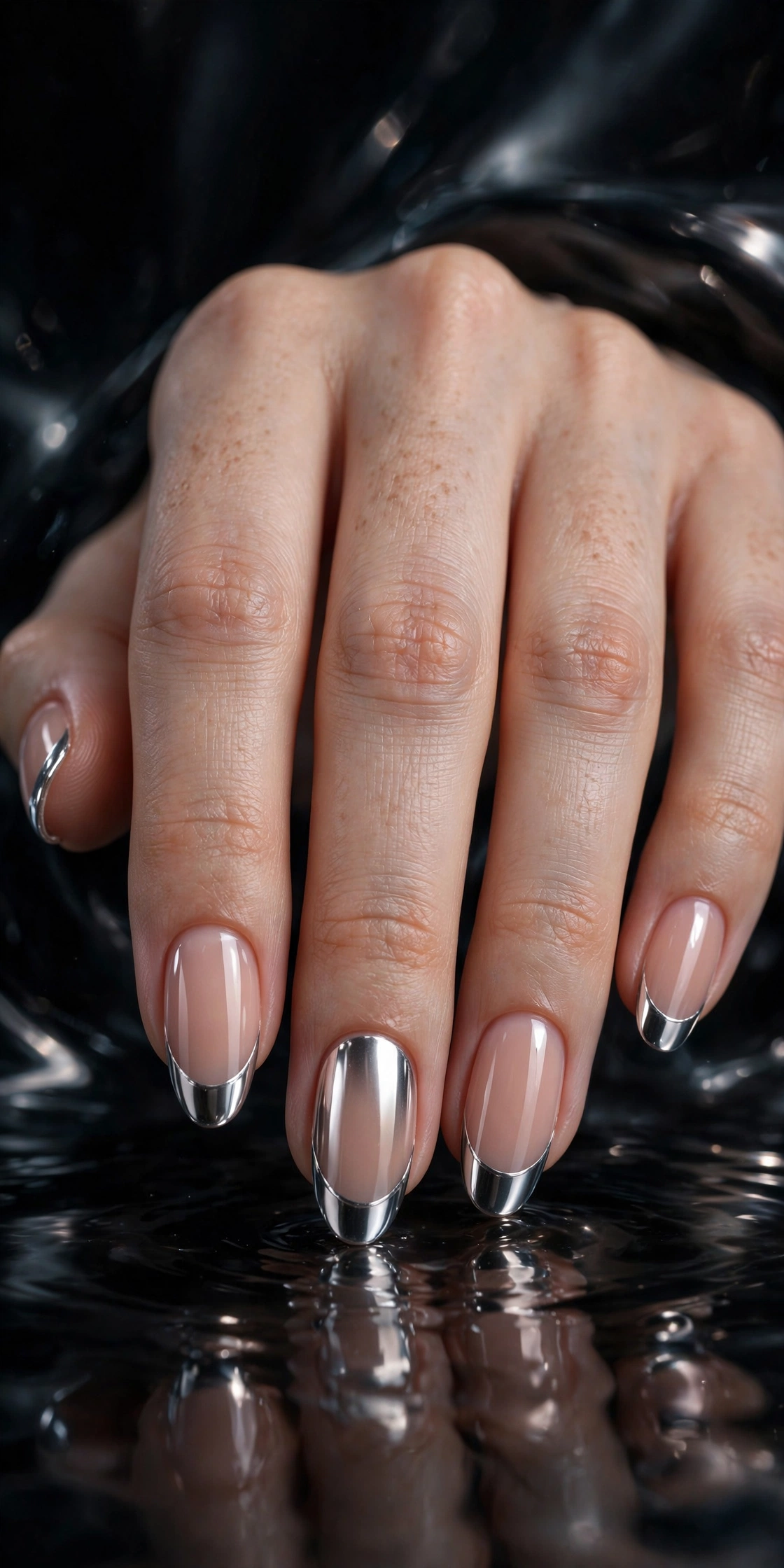 Chrome French tip nails with mirror metallic tips