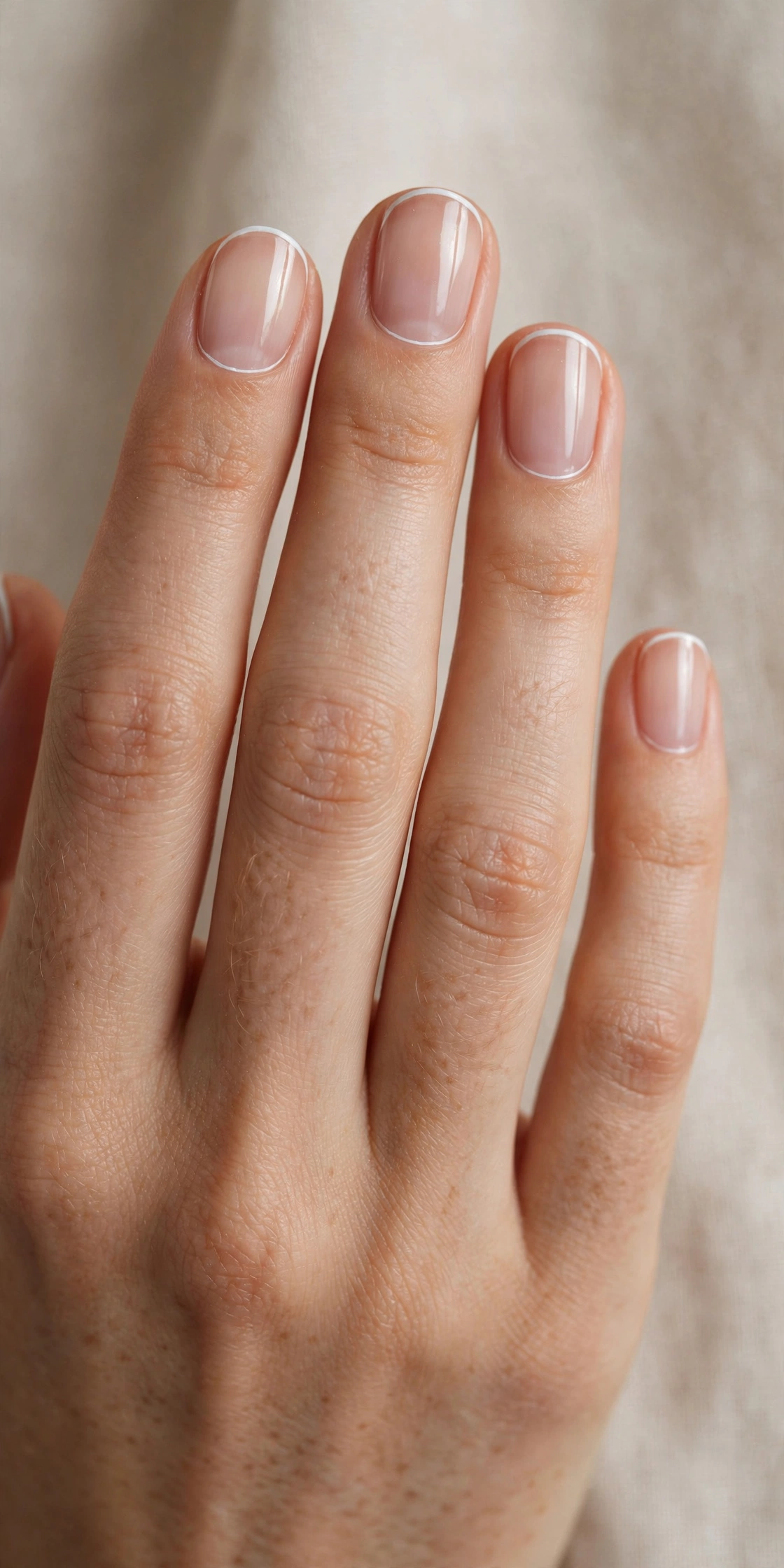 Micro French manicure with ultra-thin tip line