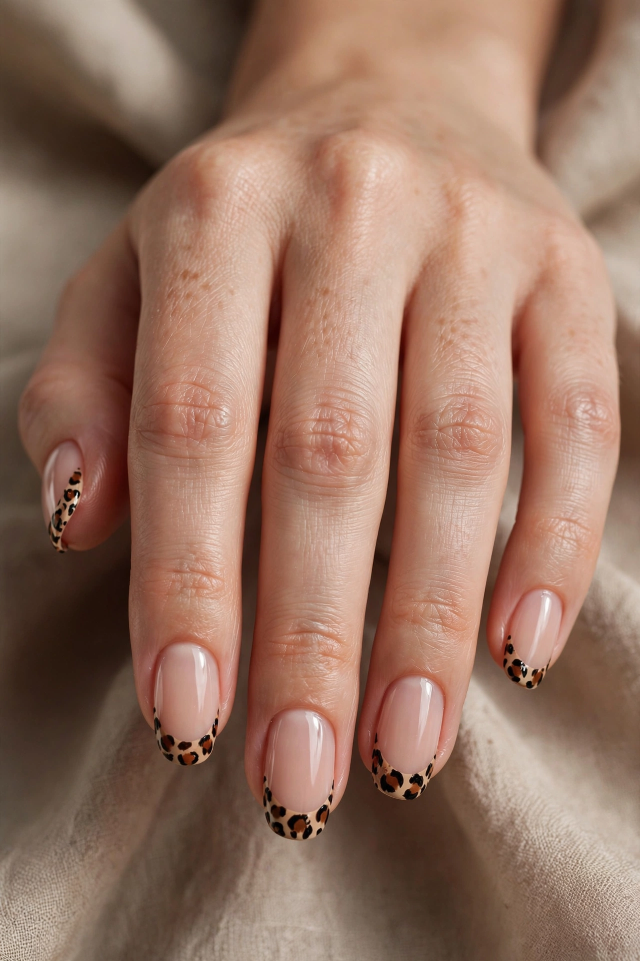 Leopard print French tip nails with animal print