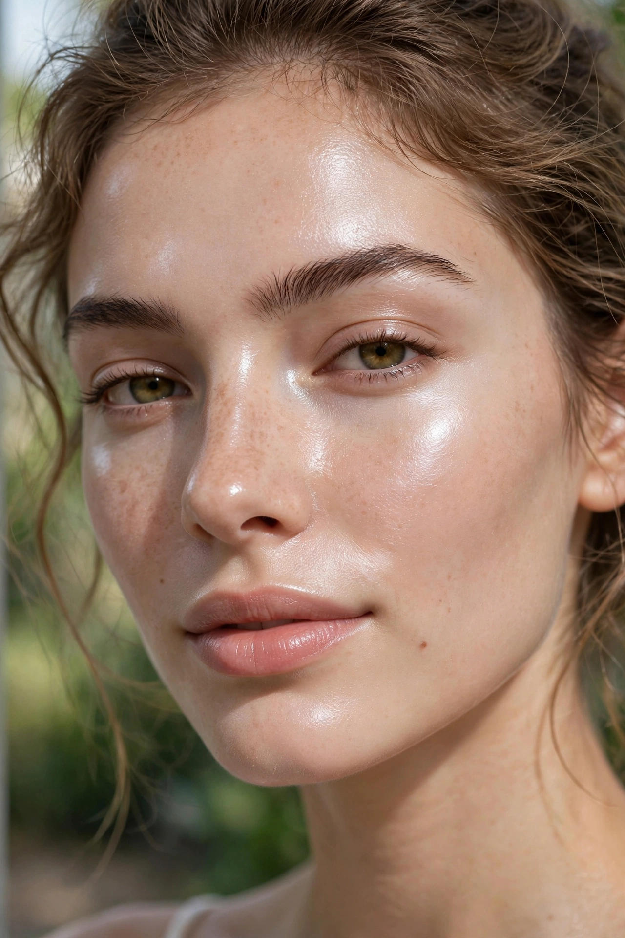 Frosted glass skin makeup look with luminous dewy complexion