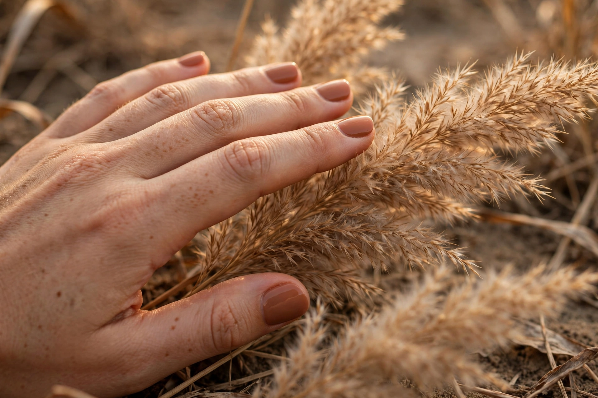Earthy terracotta latte nail designs in warm brown-orange polish