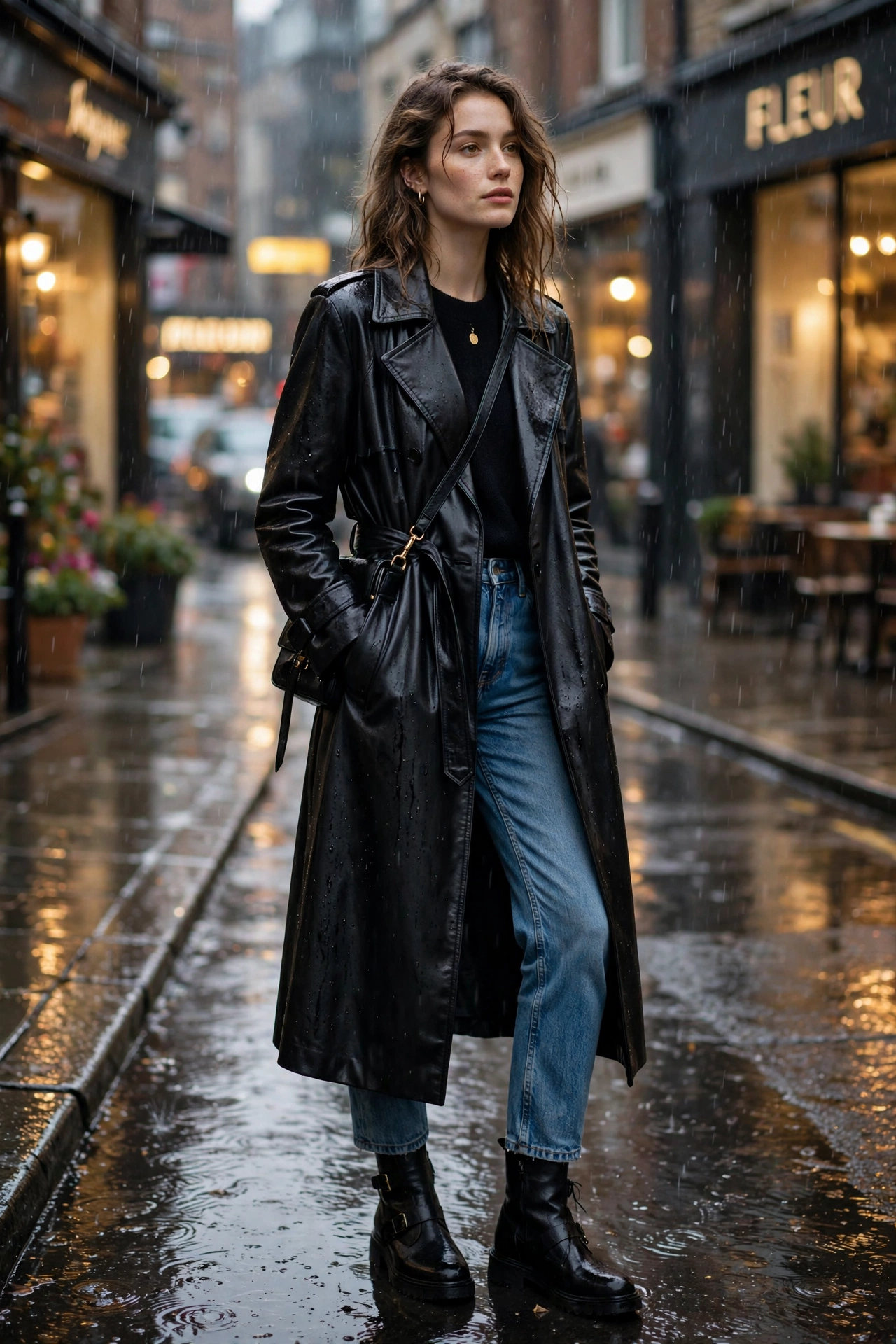 Leather corset top outfit ideas with wide-leg jeans