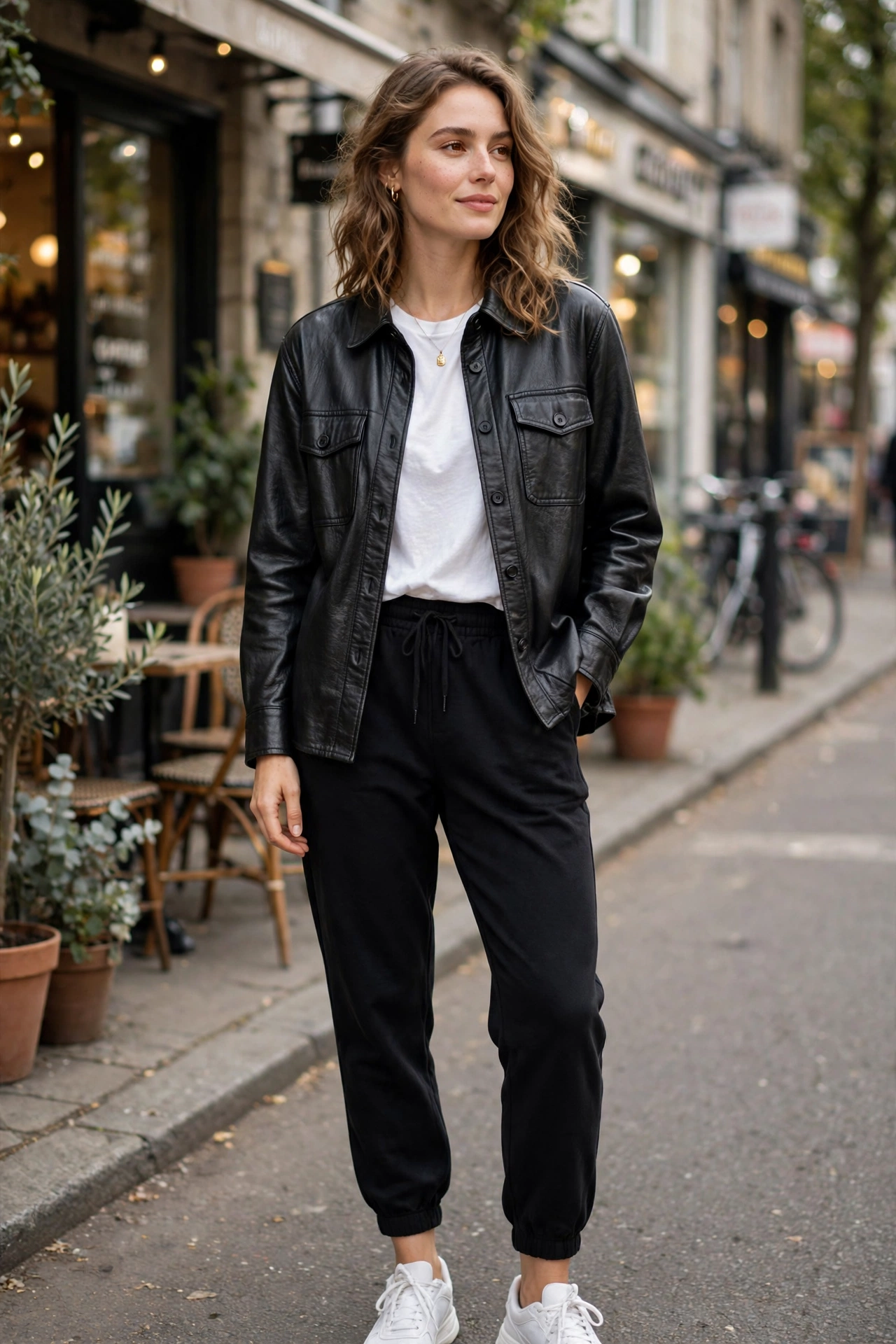 Leather shirt jacket outfit ideas layered over denim