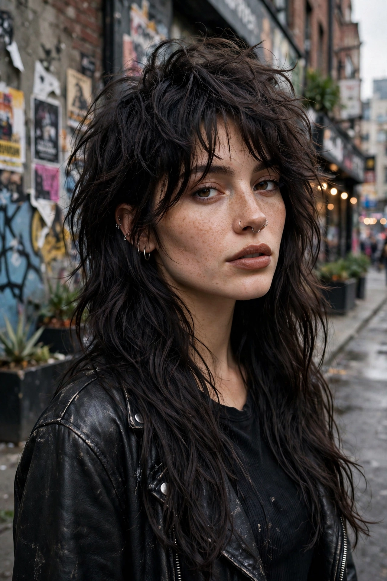 Long wolf cut layers with shaggy texture