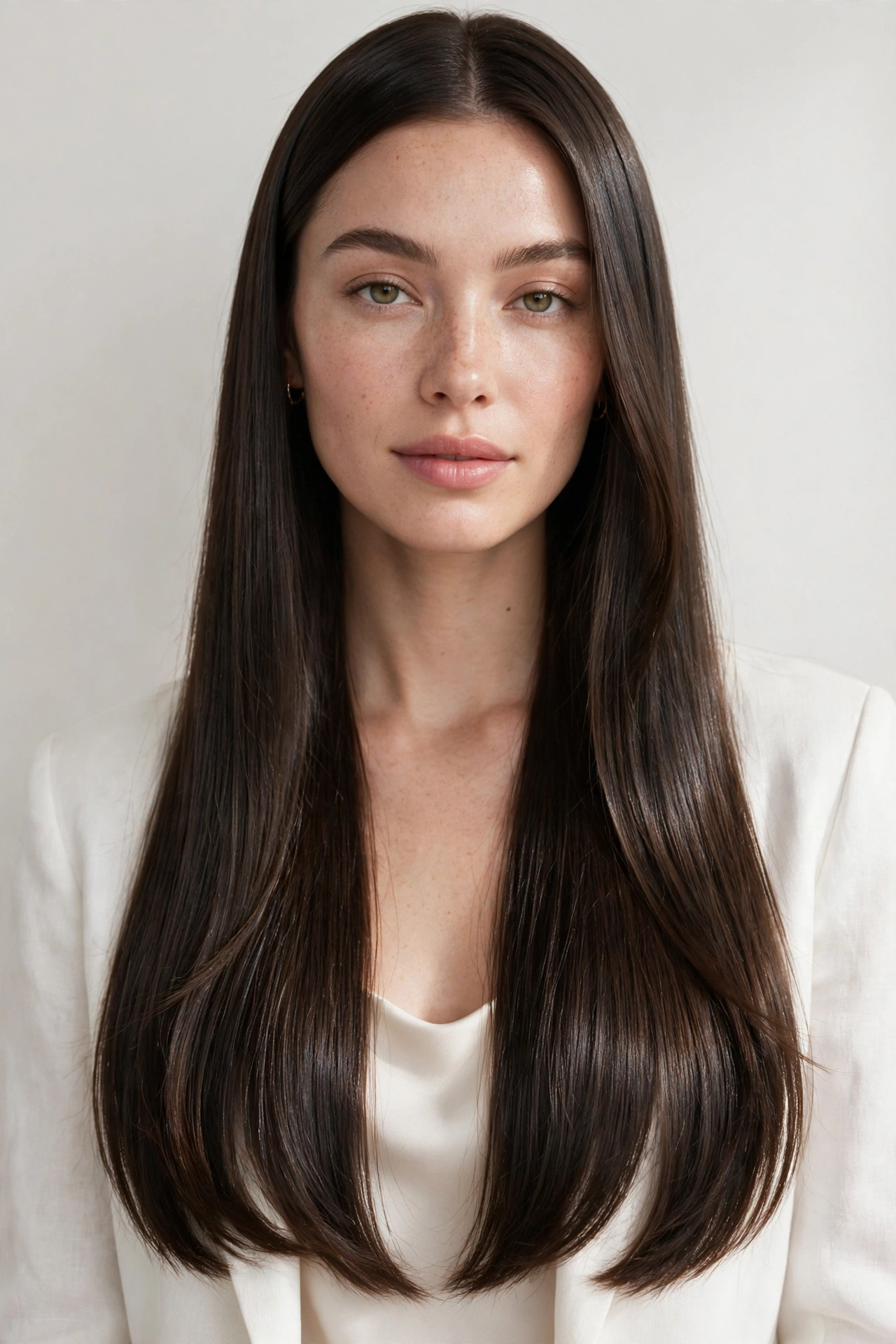 Sleek straight long layered haircut glass hair
