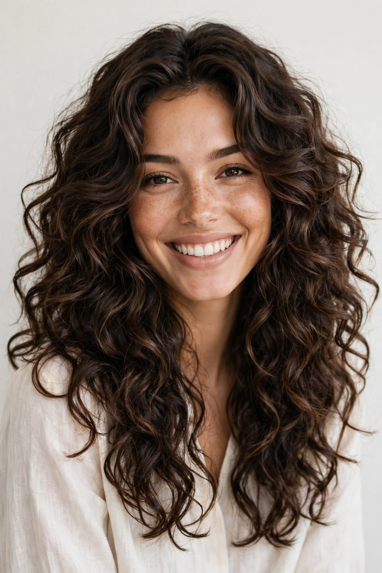Long layered haircut on natural curly hair