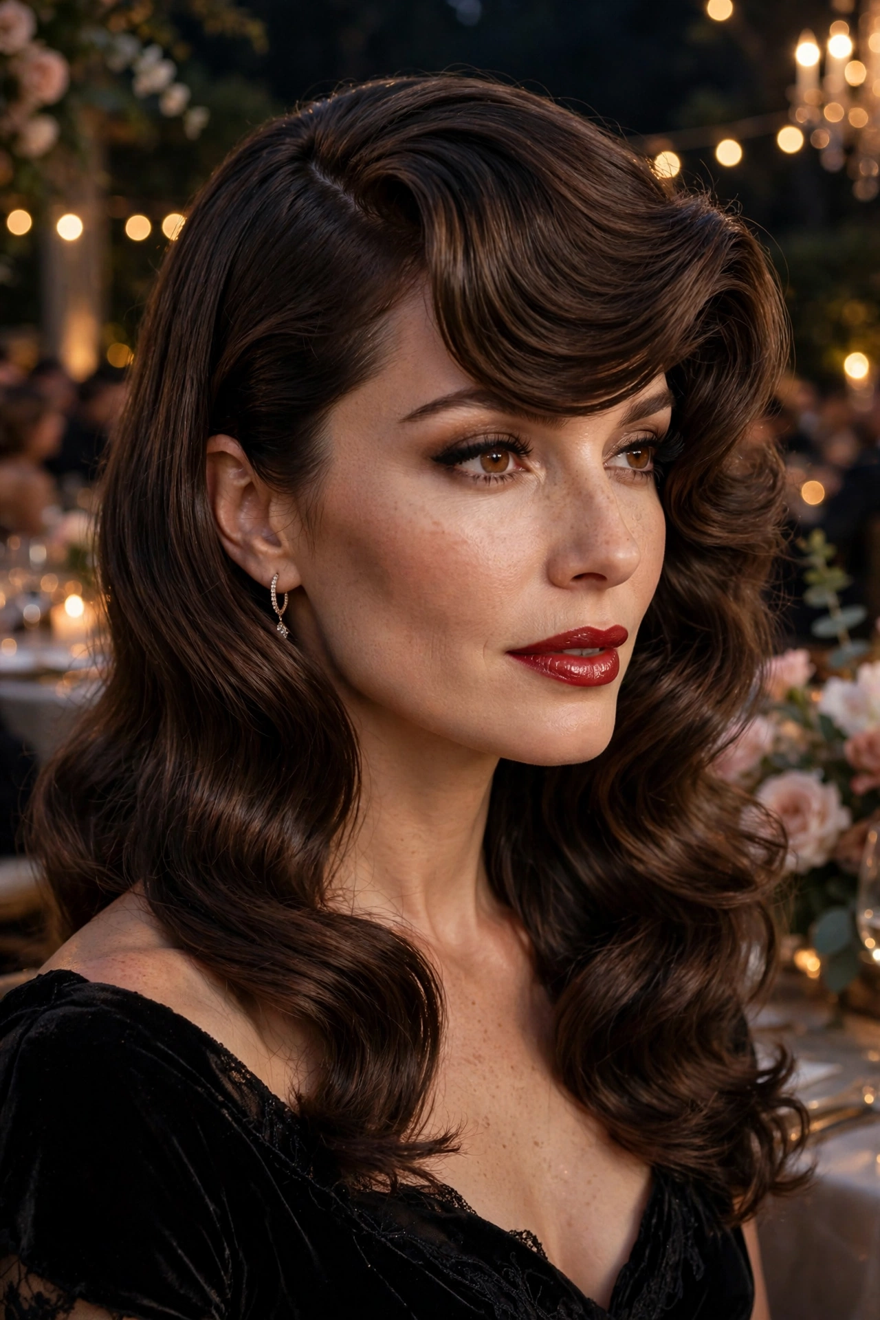 Long layered haircut with deep side part