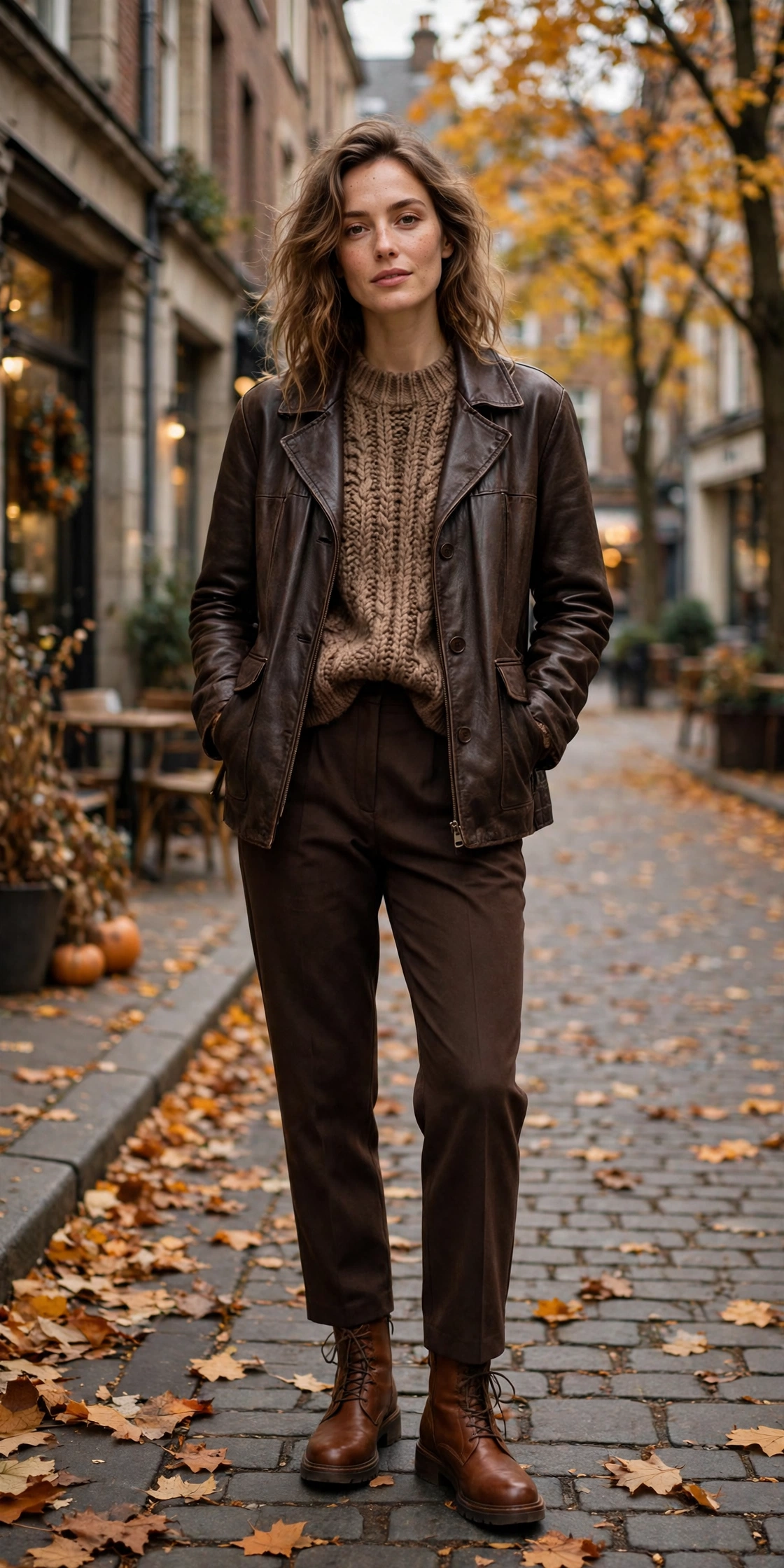 Chocolate brown layered monochrome outfit for fall