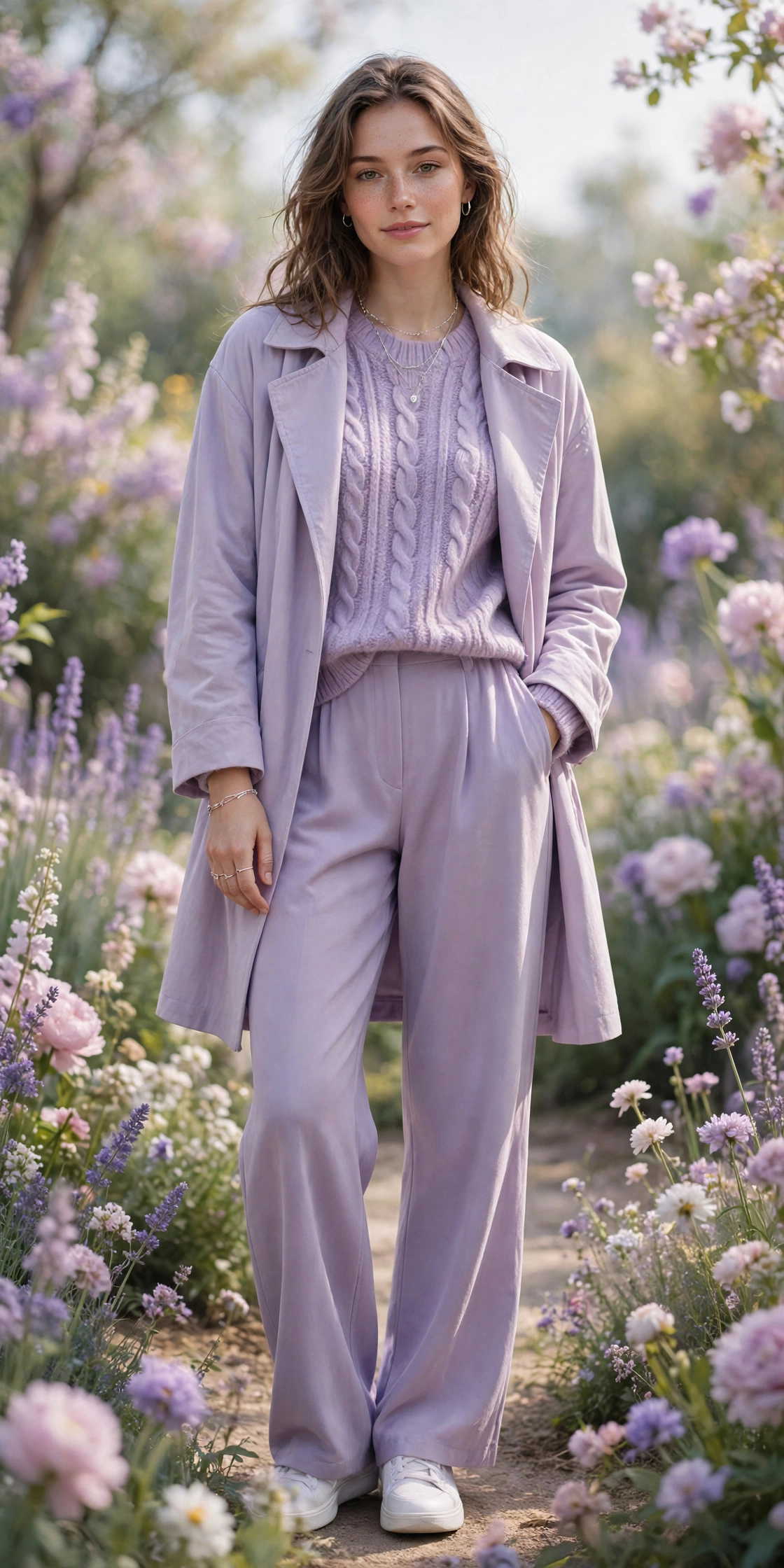 Lilac lavender monochrome outfit with soft purple layers