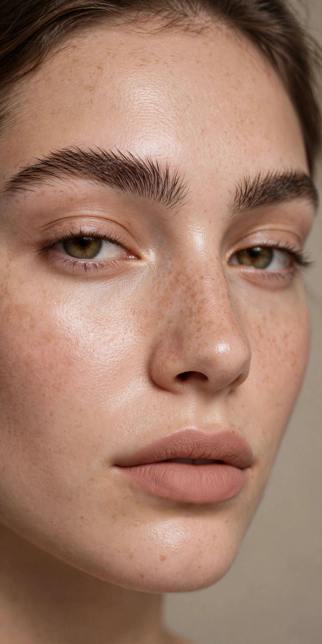 Feathered brows with nude lip natural glam makeup