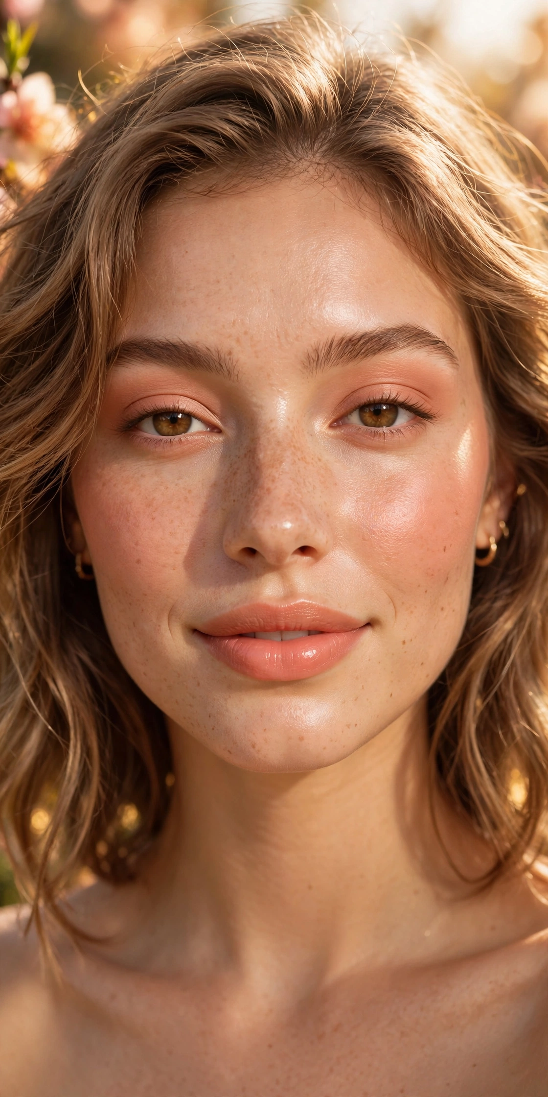 Monochromatic peach makeup look in warm tones