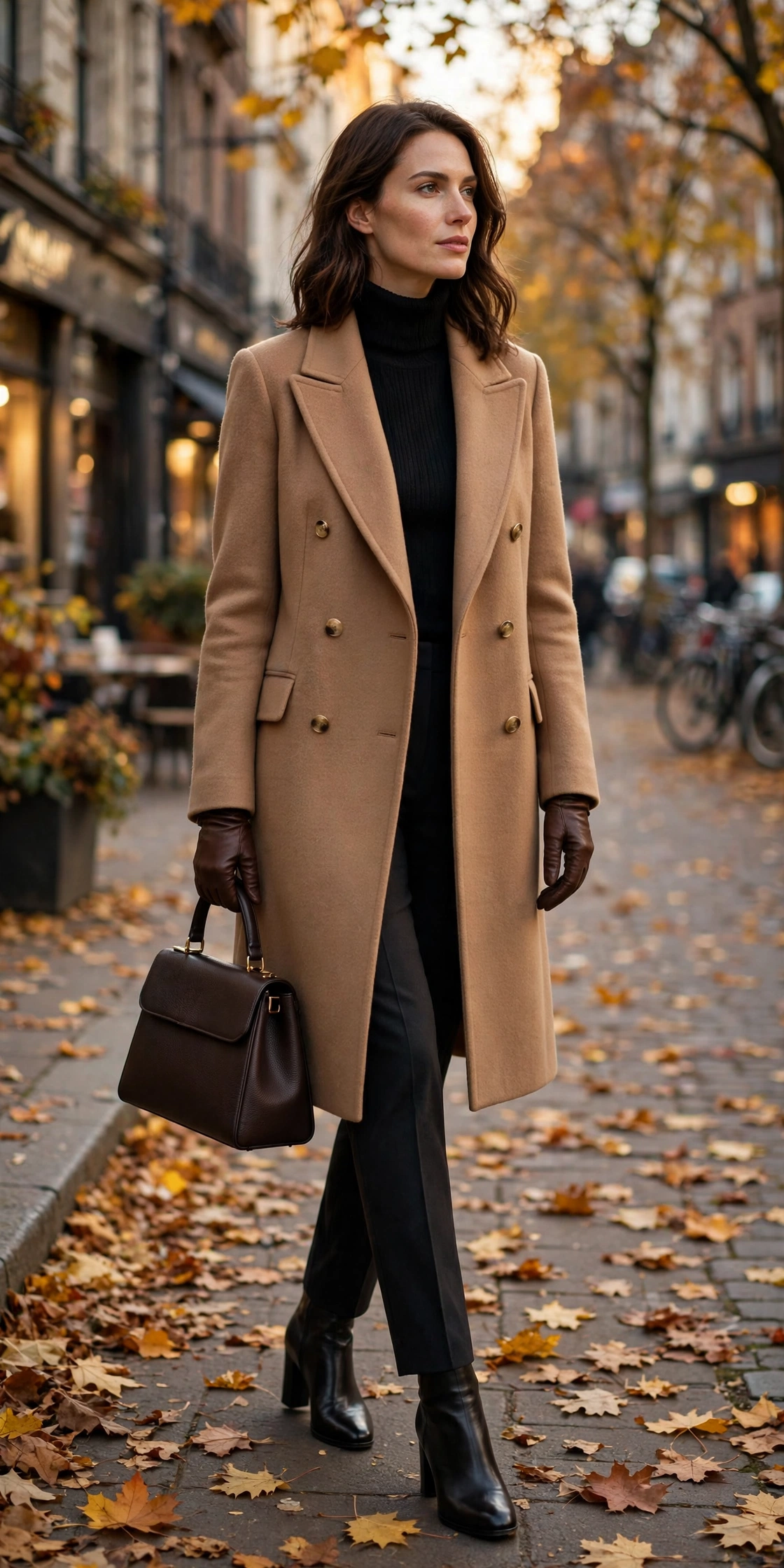 Statement wool coat over simple office outfit for fall