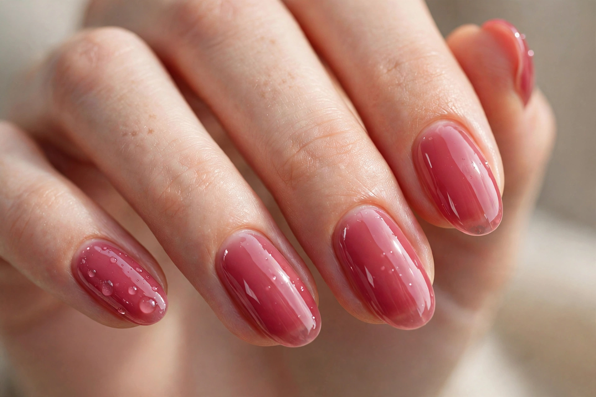 Lip-gloss finish raspberry tinted jelly nails ultra glossy