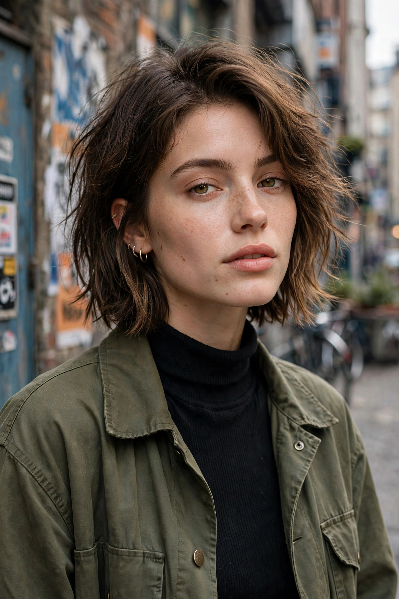 Textured shaggy bob haircut with choppy layers