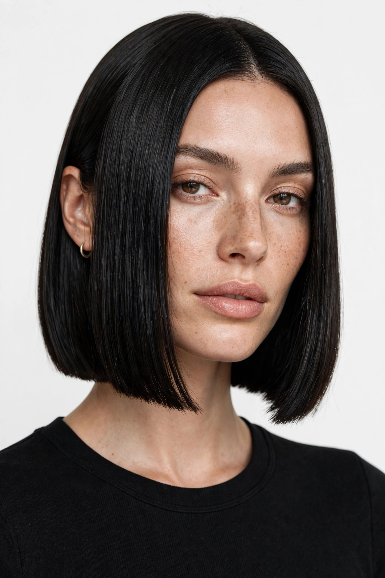 Blunt chin-length bob haircut sleek