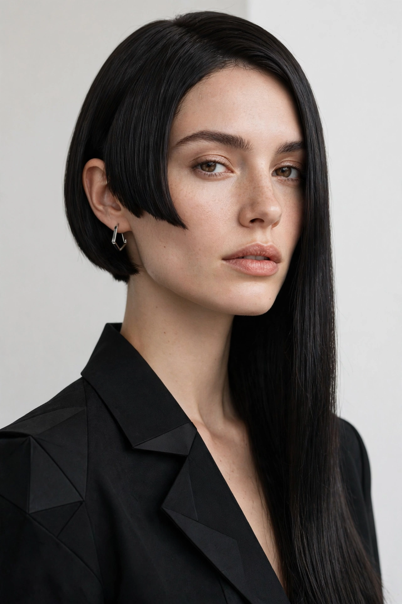 Asymmetric bob haircut longer on one side