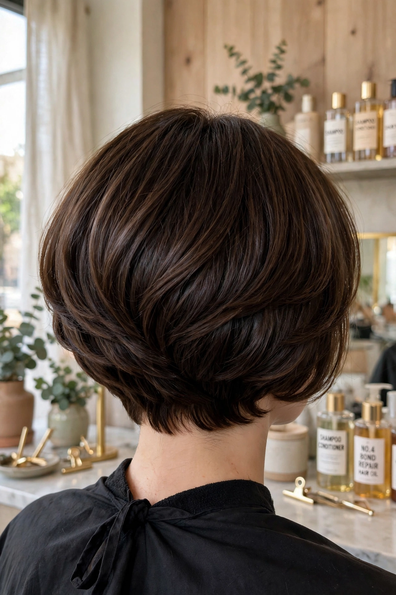 Stacked bob haircut with graduated layers back view