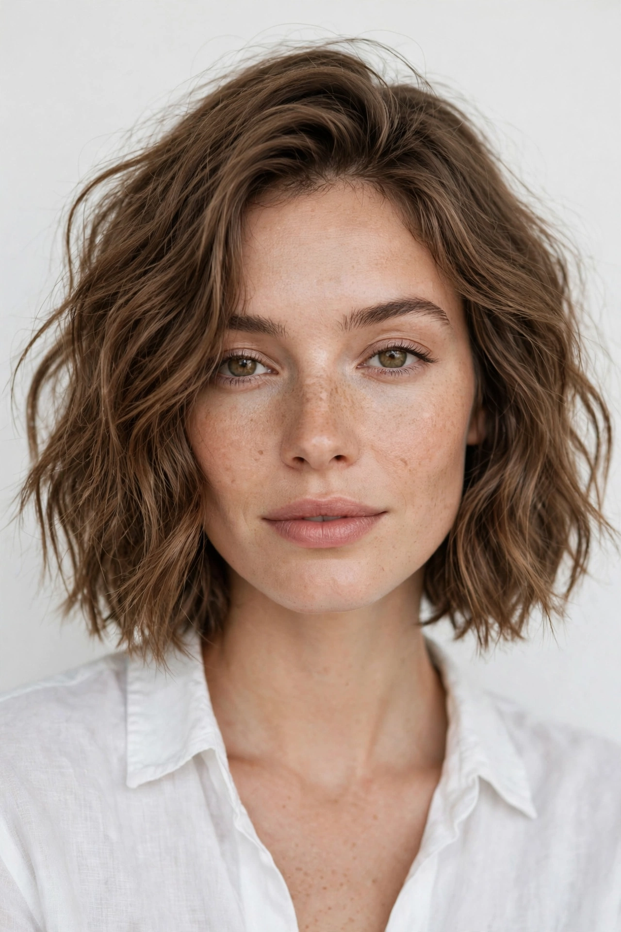 Wavy bob haircut with tousled texture