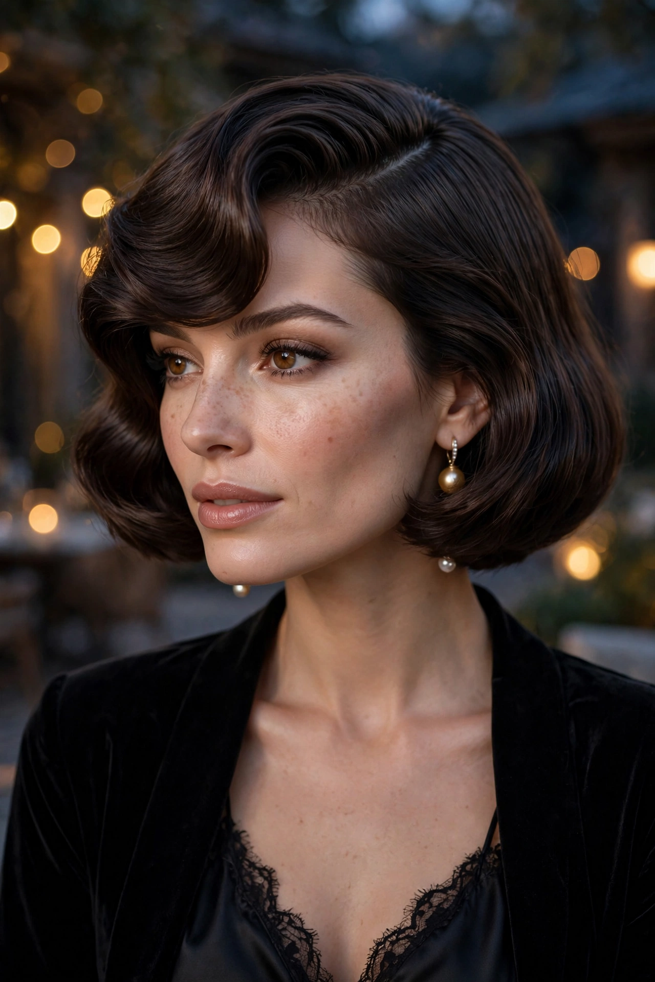 Short bob haircut with deep side part