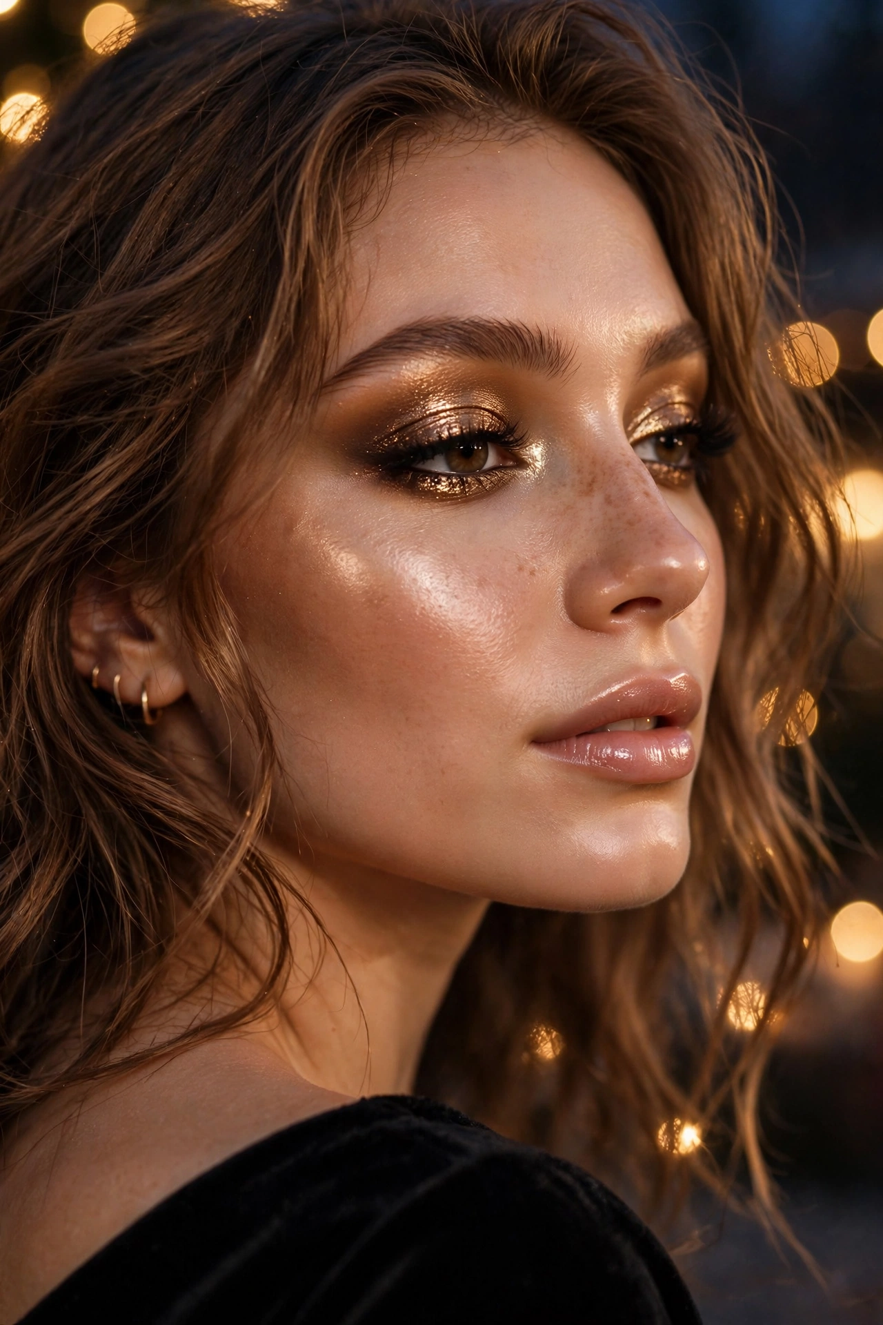 Gold smokey eye makeup looks with metallic shimmer