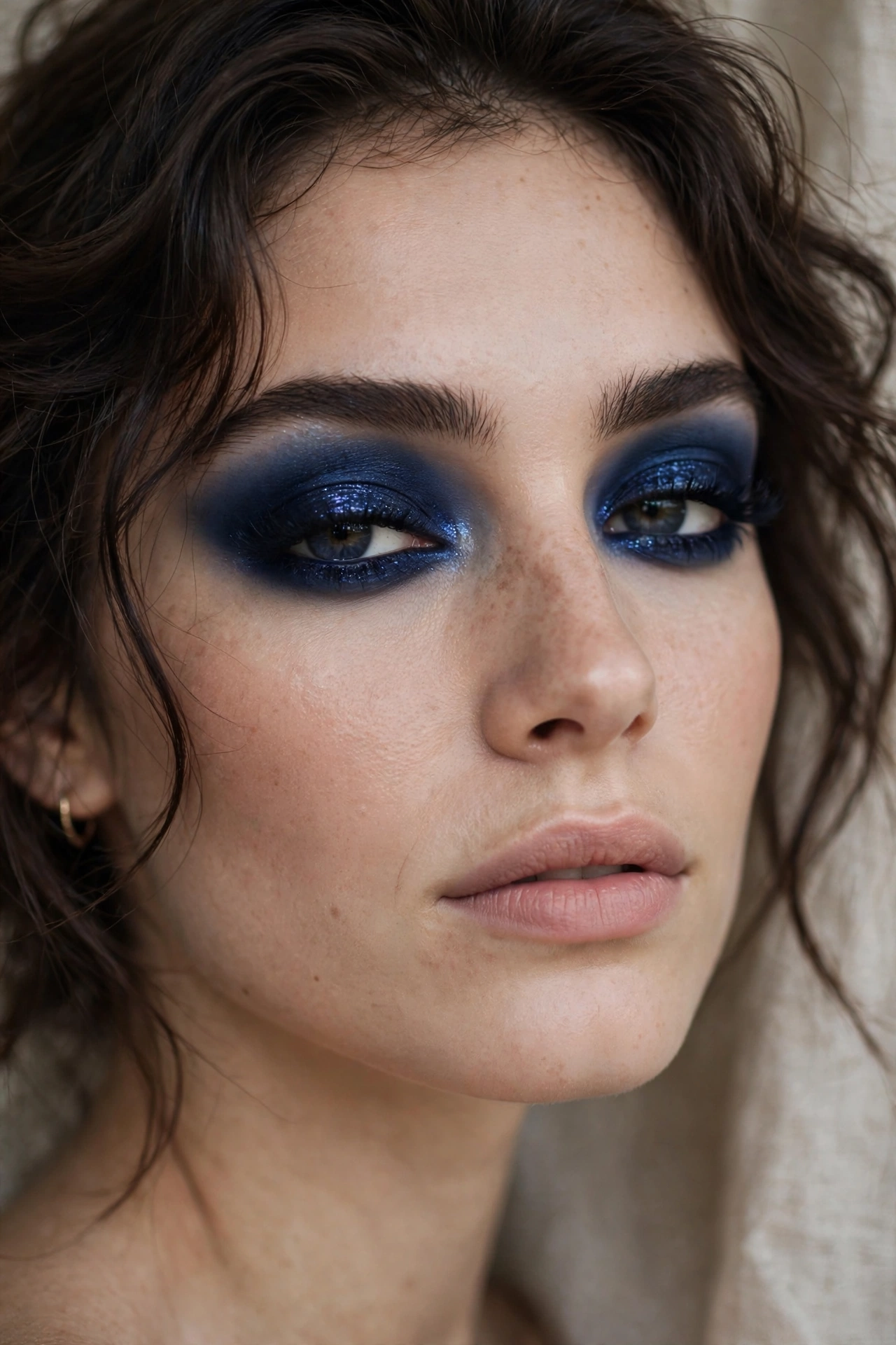Navy blue smokey eye makeup looks with deep blend