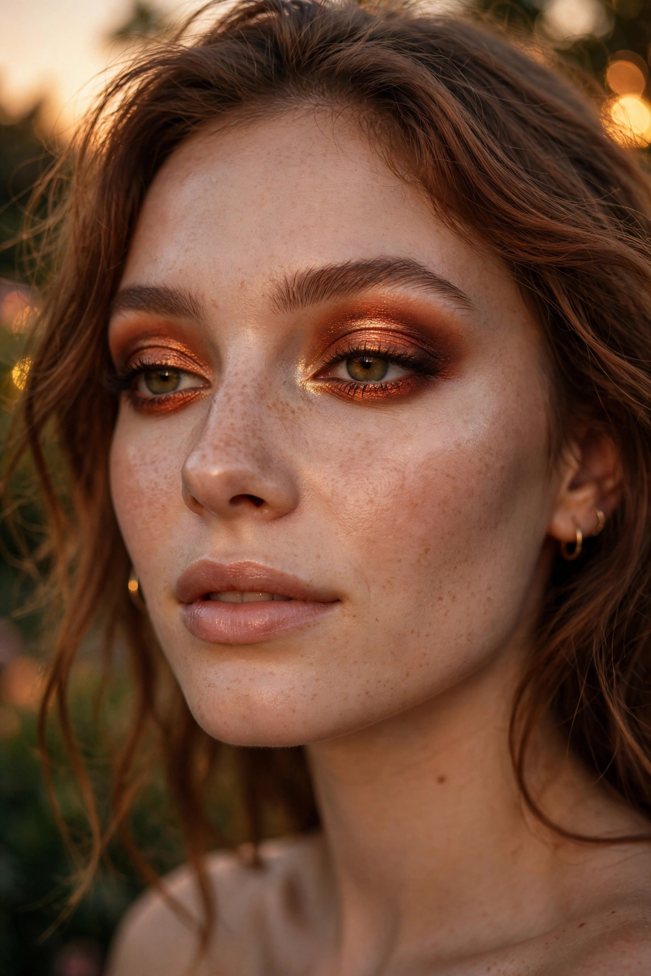 Bronze smokey eye makeup looks with warm metallic