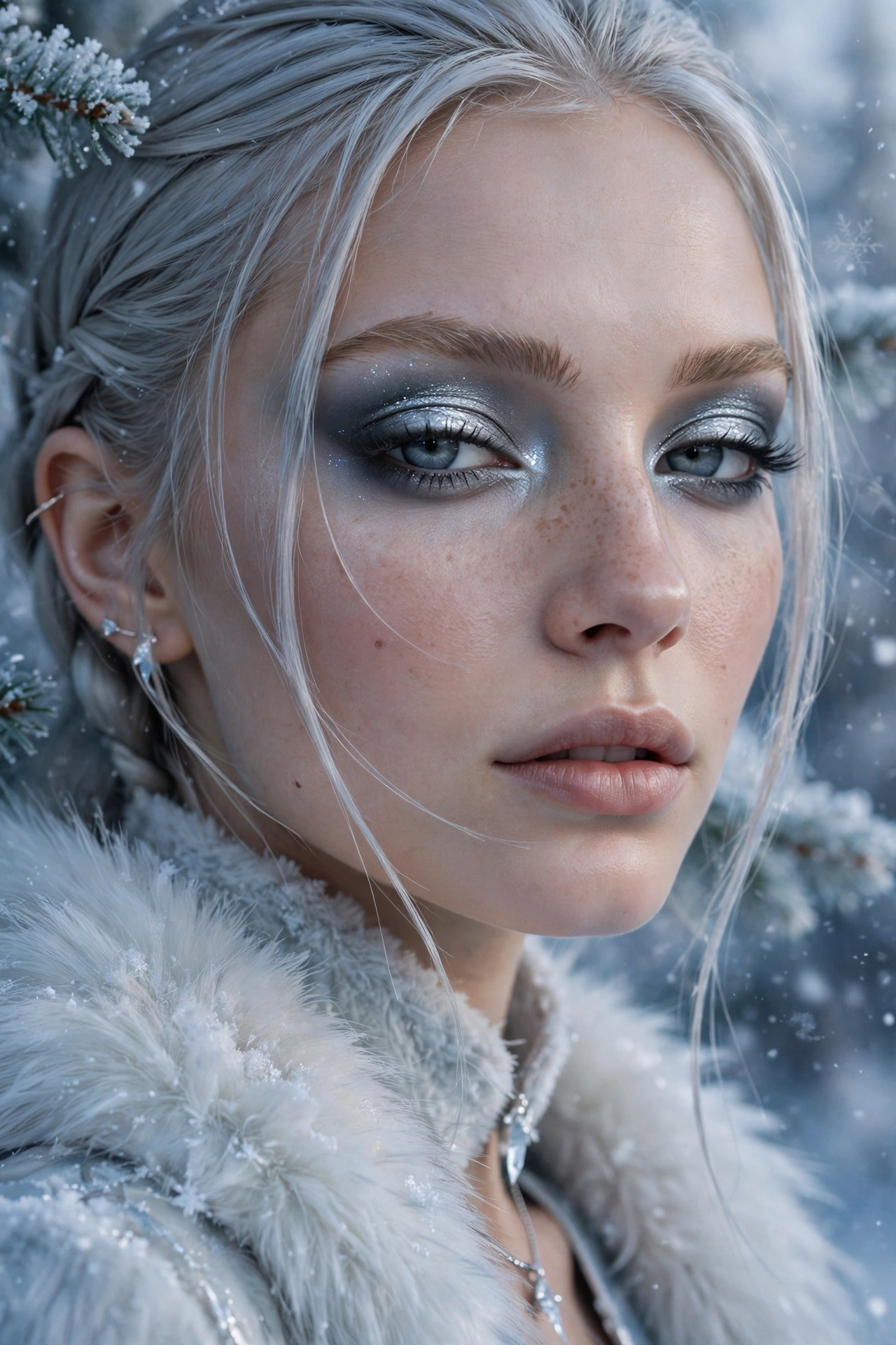 Silver smokey eye makeup looks with icy metallic blend