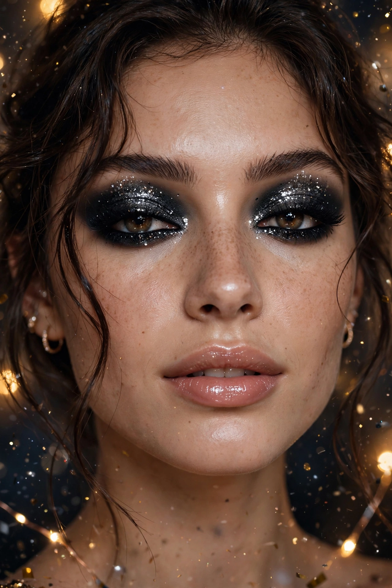 Glitter smokey eye makeup looks with sparkling finish