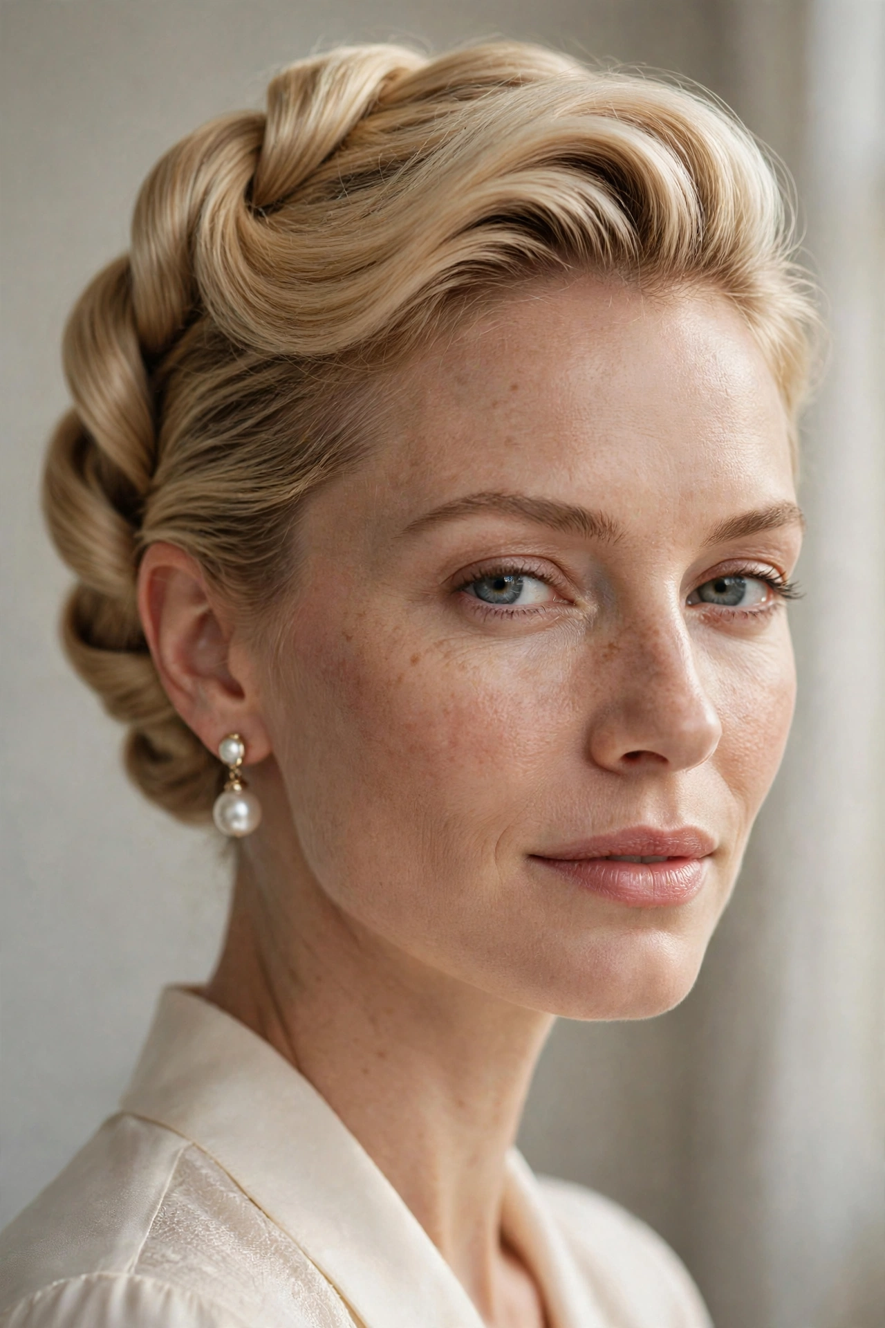Timeless French twist updo hairstyles with polished blonde finish
