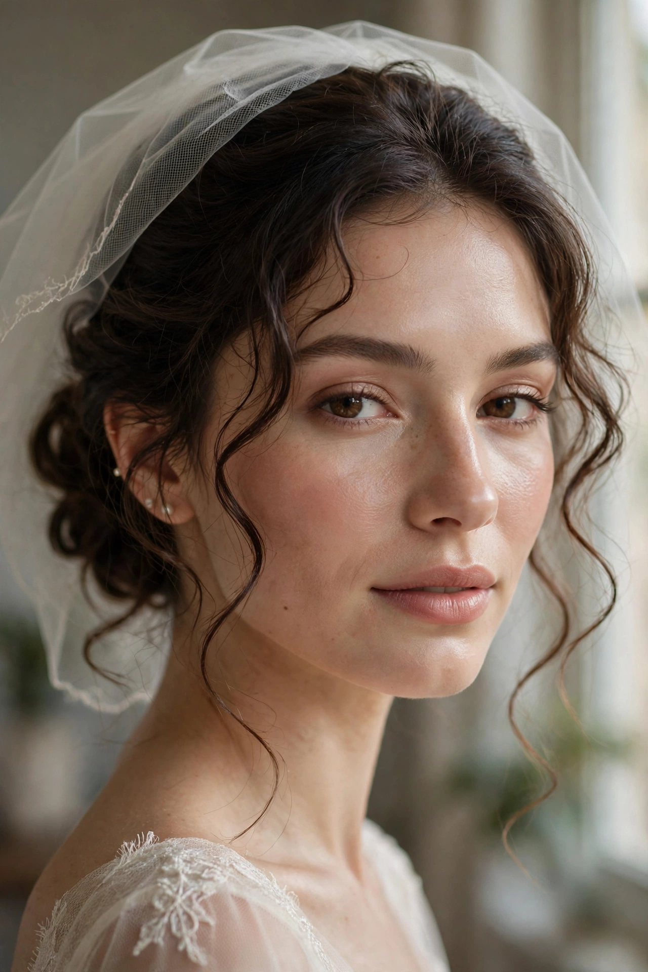 Bridal low bun updo hairstyles with soft face-framing tendrils