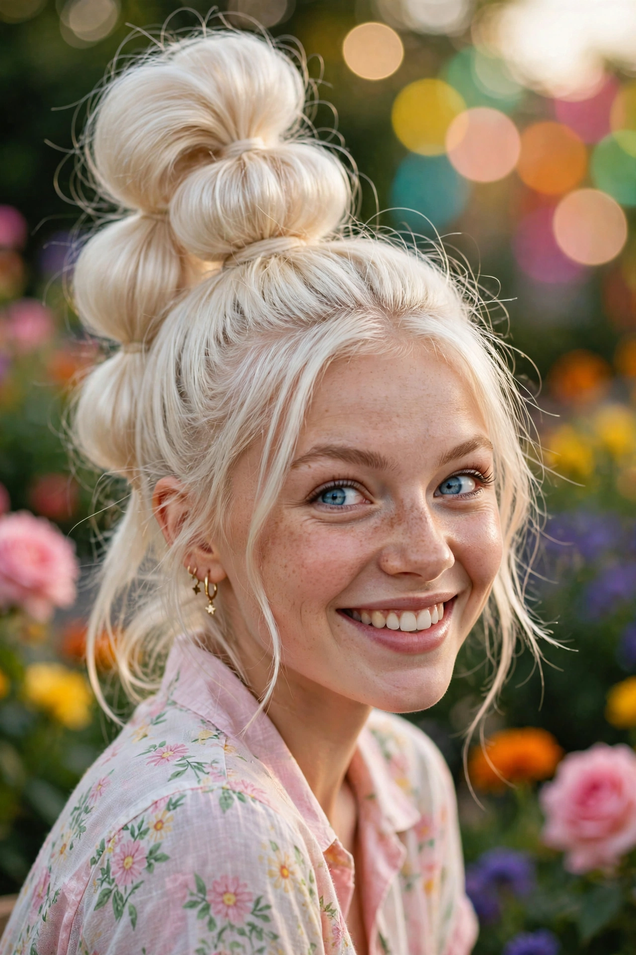 Bubble ponytail updo hairstyles with playful rounded volume
