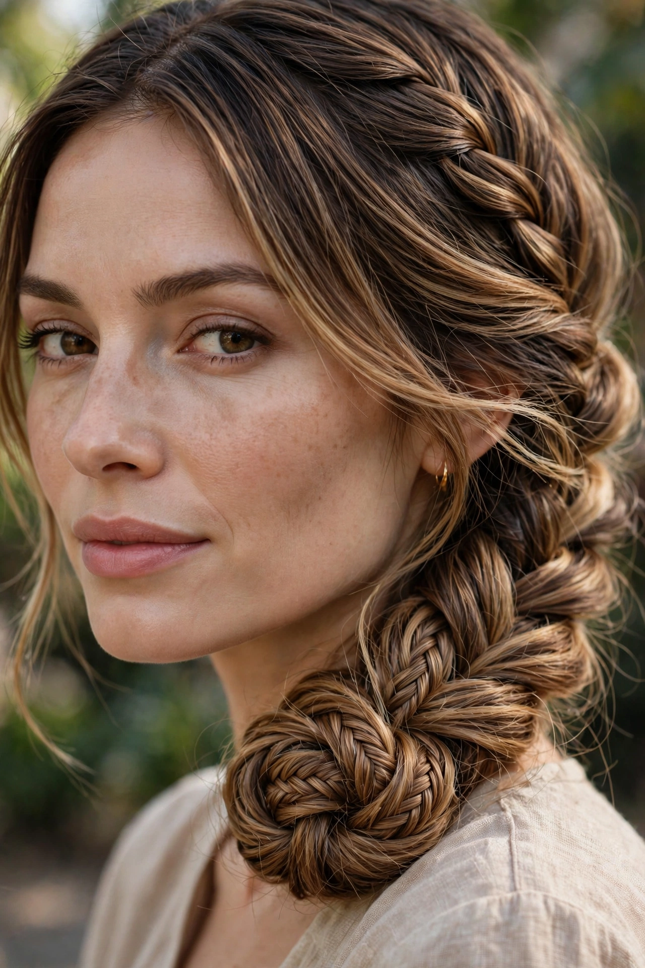 Fishtail braid chignon updo hairstyles with intricate woven detail